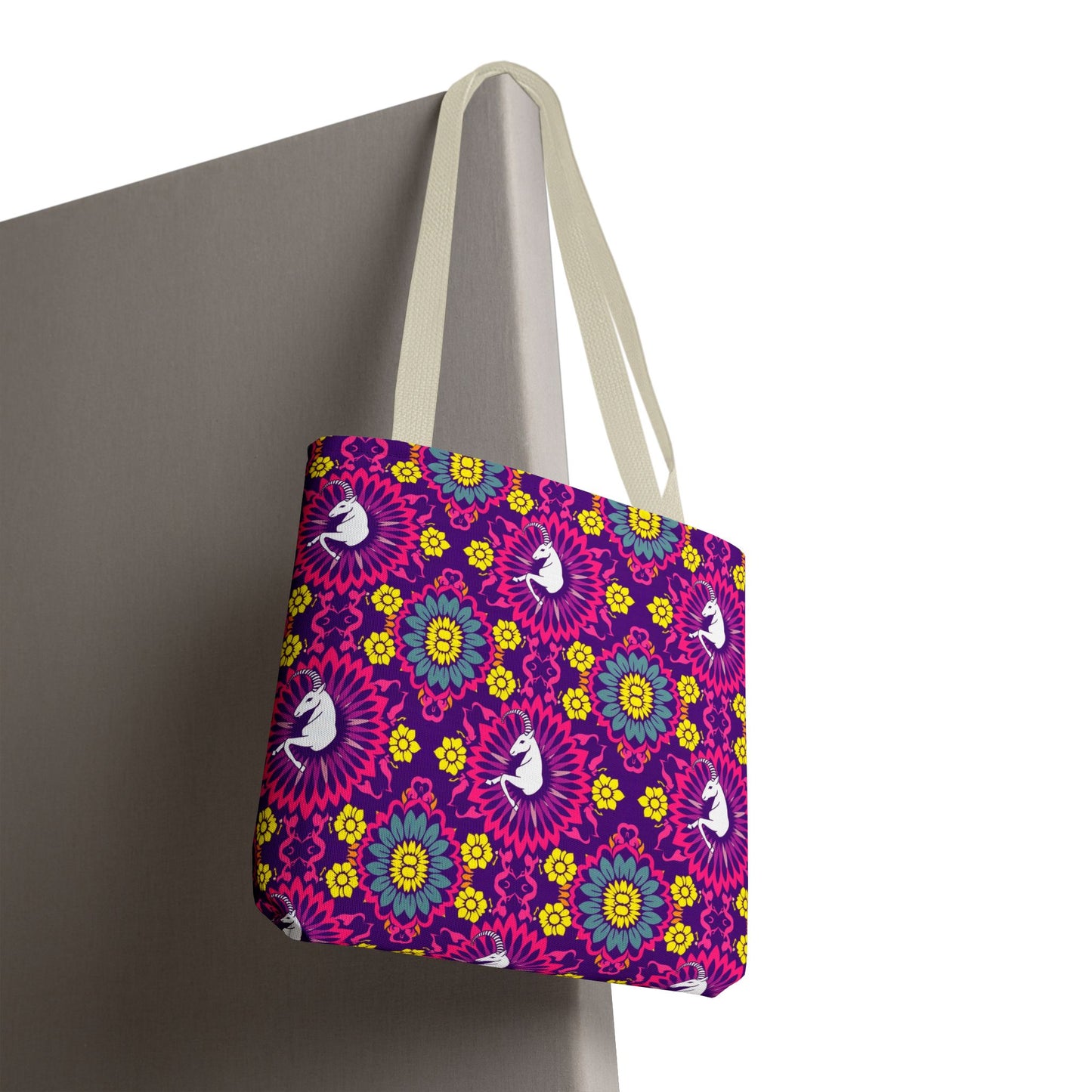 Tote Bag, (AOP), Capricorn, Zodiac v5, Flower Pattern