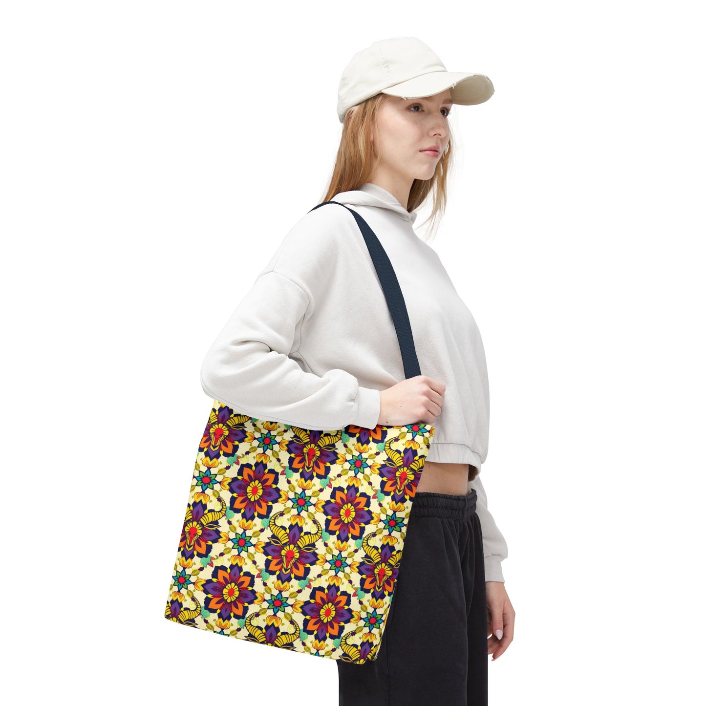 Tote Bag, (AOP), Taurus, Zodiac v5, Flower Pattern
