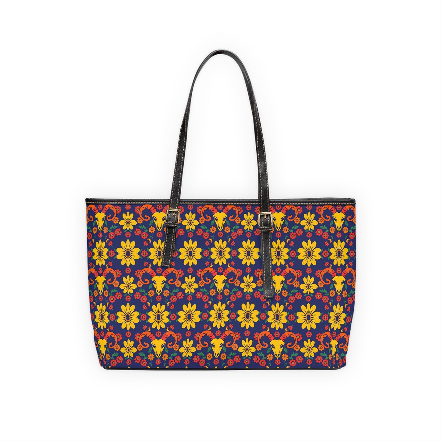 Leather Shoulder Bag, Aries, Zodiac v2, Flower Pattern