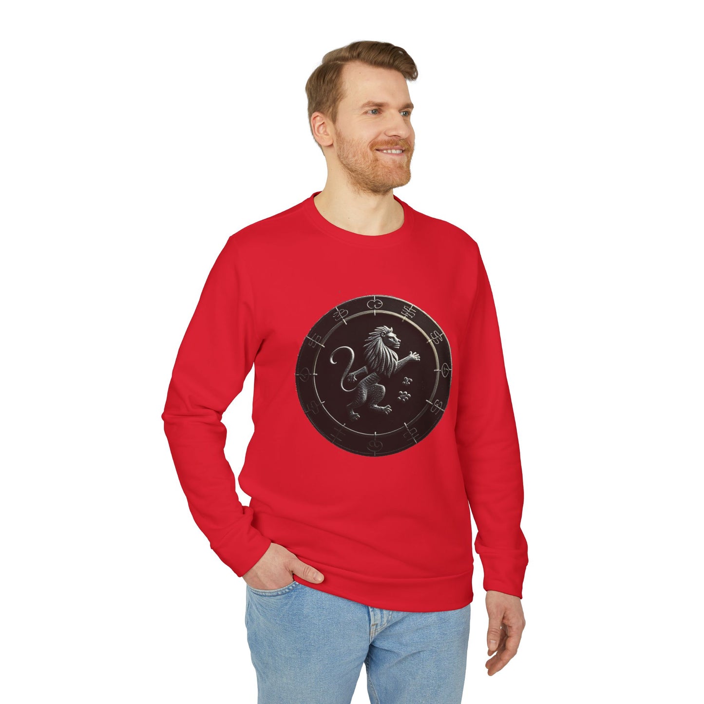 Adidas, Unisex Fleece Crewneck Sweatshirt, Leo, Space Animal, Zodiac