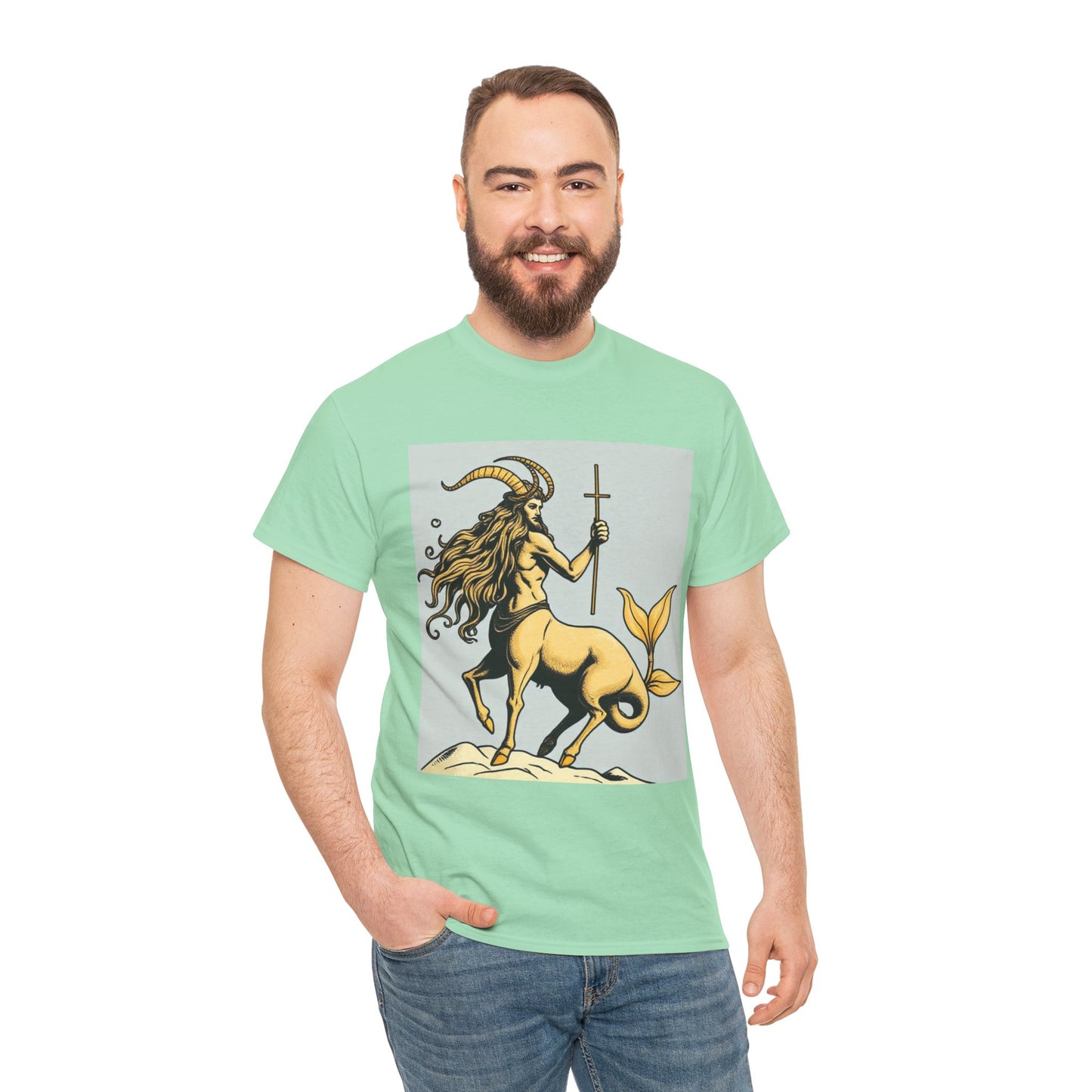 Unisex Heavy Cotton T-Shirt, Capricorn God v2, Zodiac Design