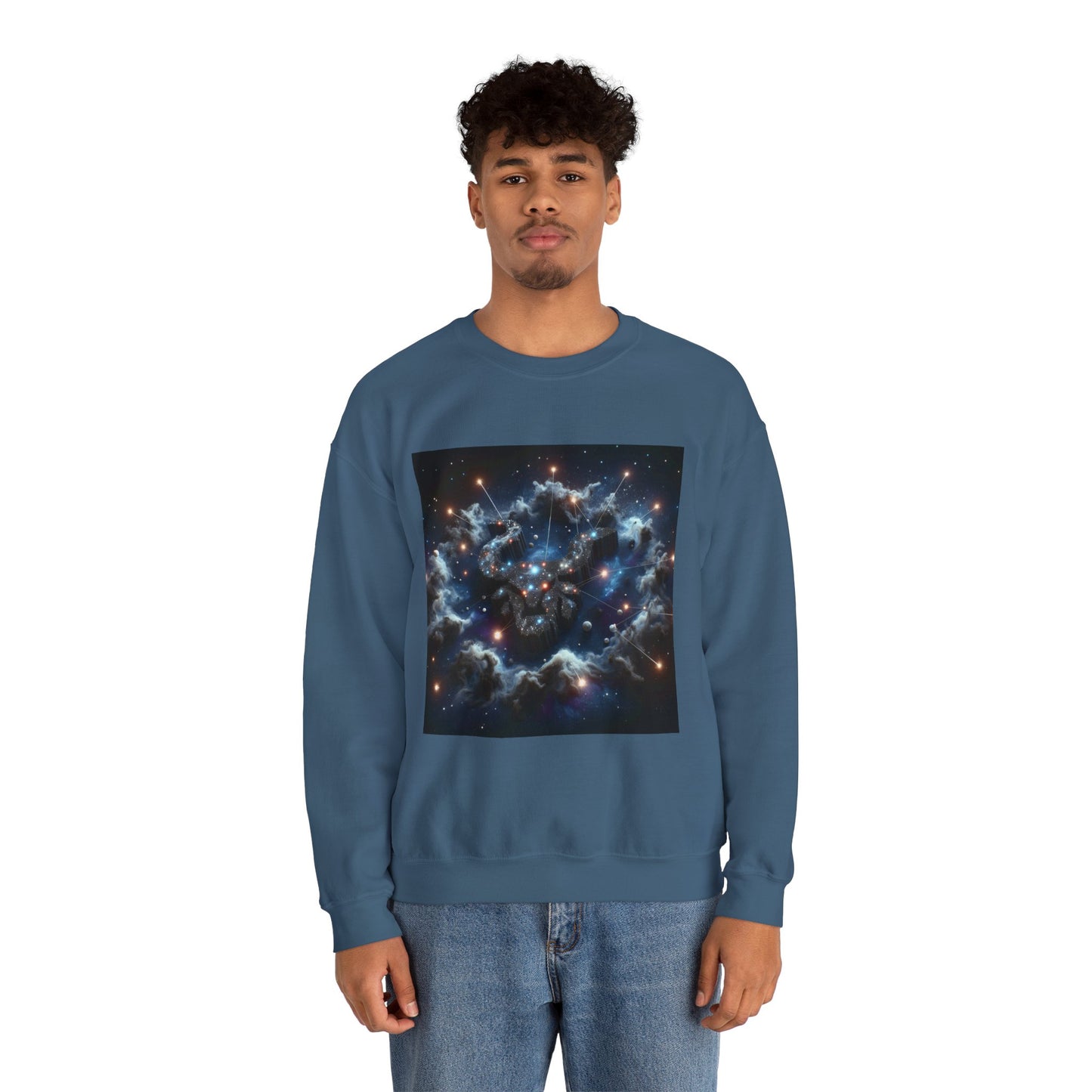 Unisex Heavy Blend™ Crewneck Sweatshirt, Space Bullhead, Taurus Zodiac Design