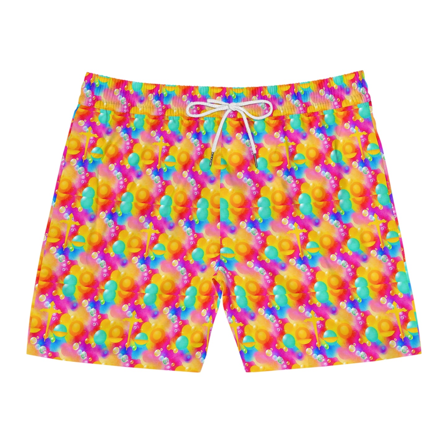 Men's Mid-Length Swim Shorts, (AOP), Libra, Zodiac v2, Bubble Pattern