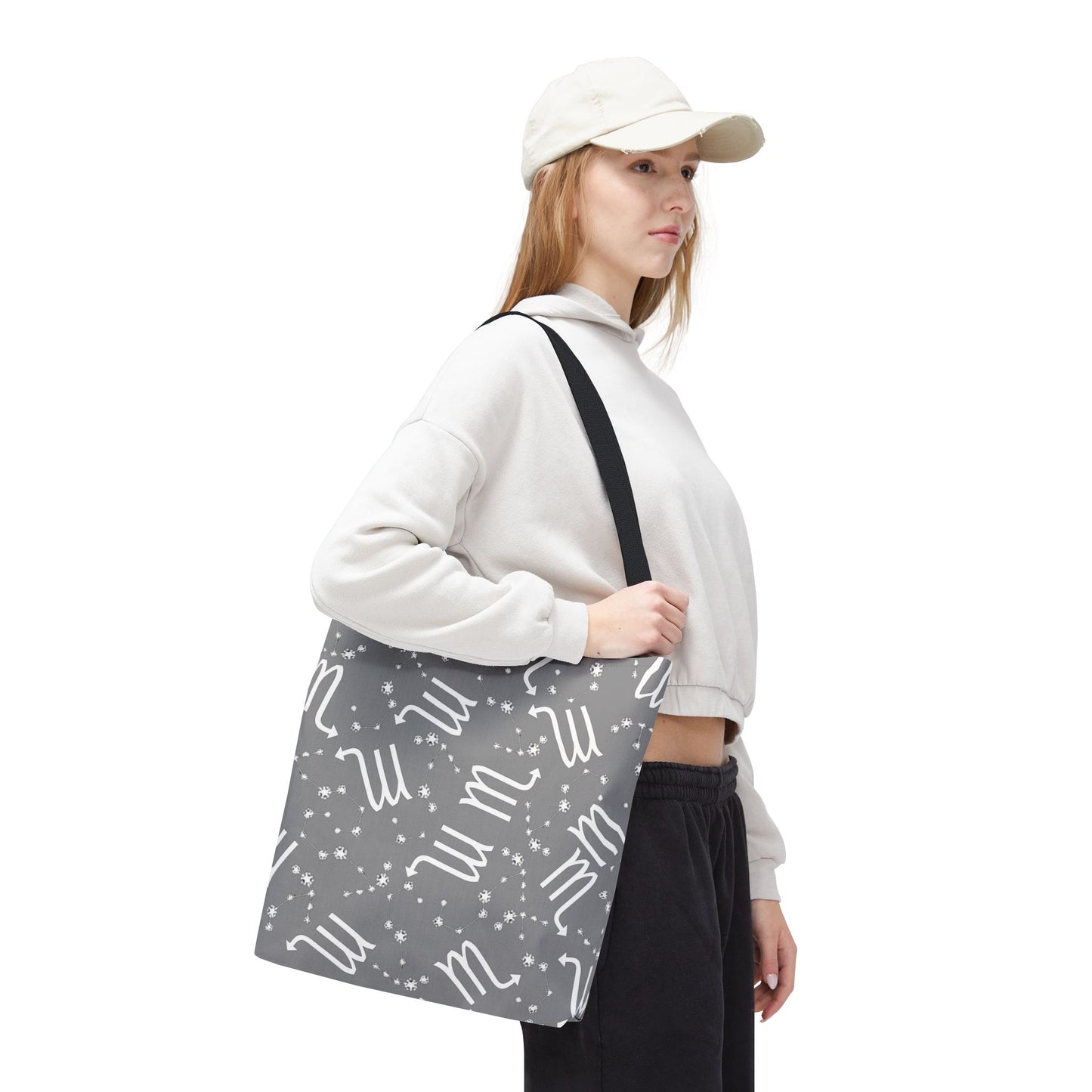 Tote Bag, Scorpio Zodiac Sign, AOP, (Grey, White)