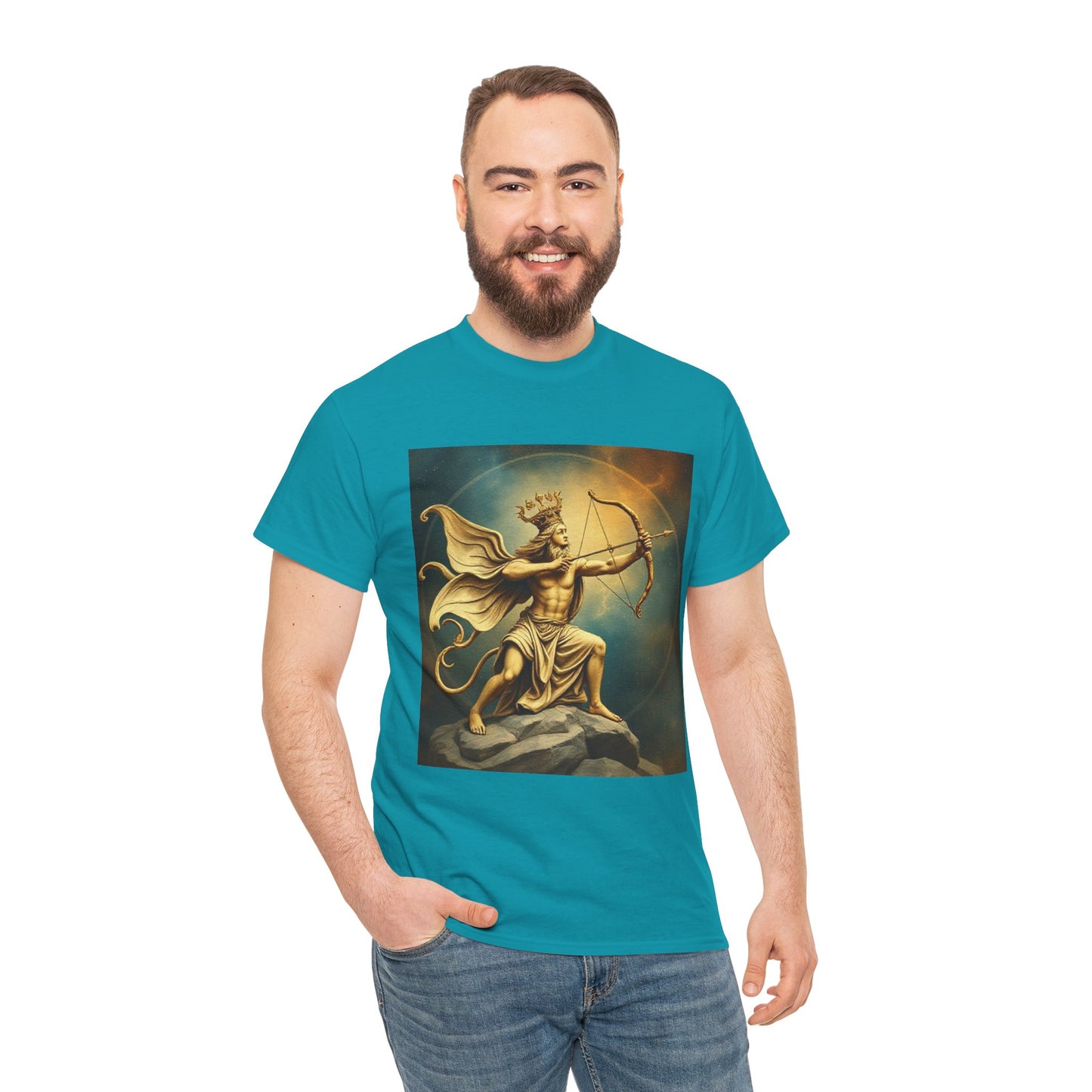 Unisex Heavy Cotton T-Shirt, Sagittarius King, Bow & Arrow, Zodiac Design