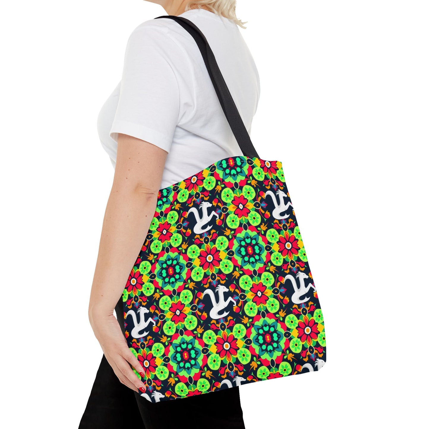 Tote Bag, (AOP), Aquarius, Zodiac v4, Flower Pattern
