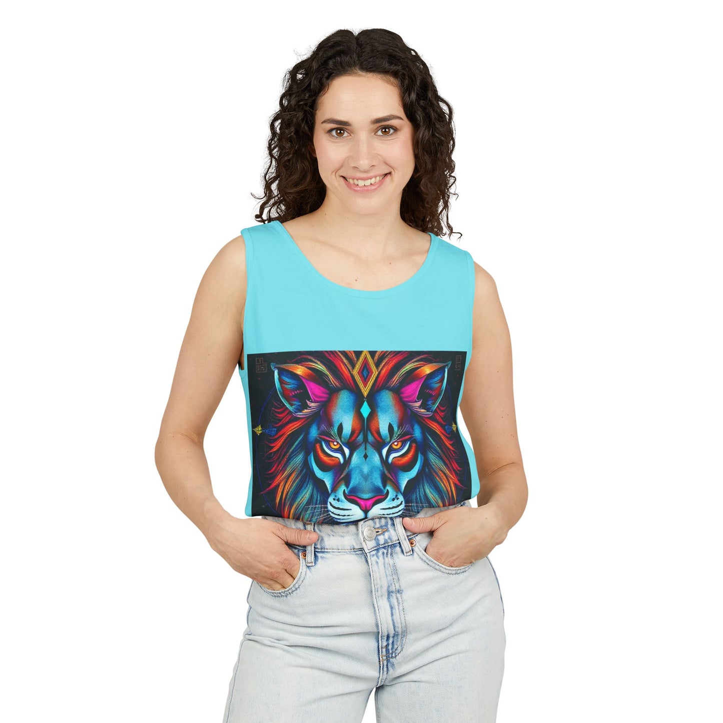 Unisex Garment-Dyed, Tank Top, Leo, Pop Art v1, 100% US cotton