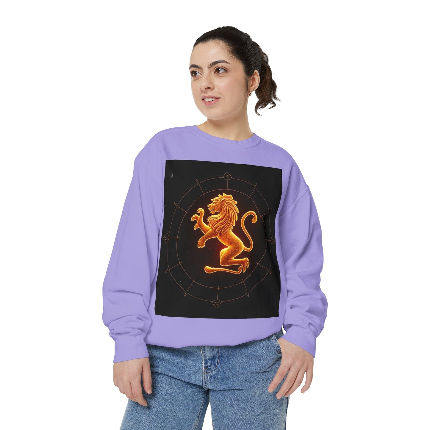 Garment-Dyed Sweatshirt, Unisex, Space Animal Design v1, Leo
