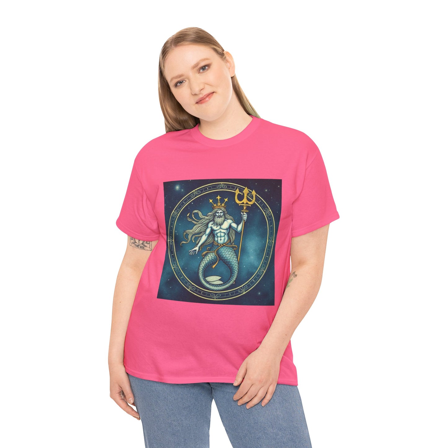 Unisex Heavy Cotton T-Shirt, Aquarius God 6v, Zodiac Design