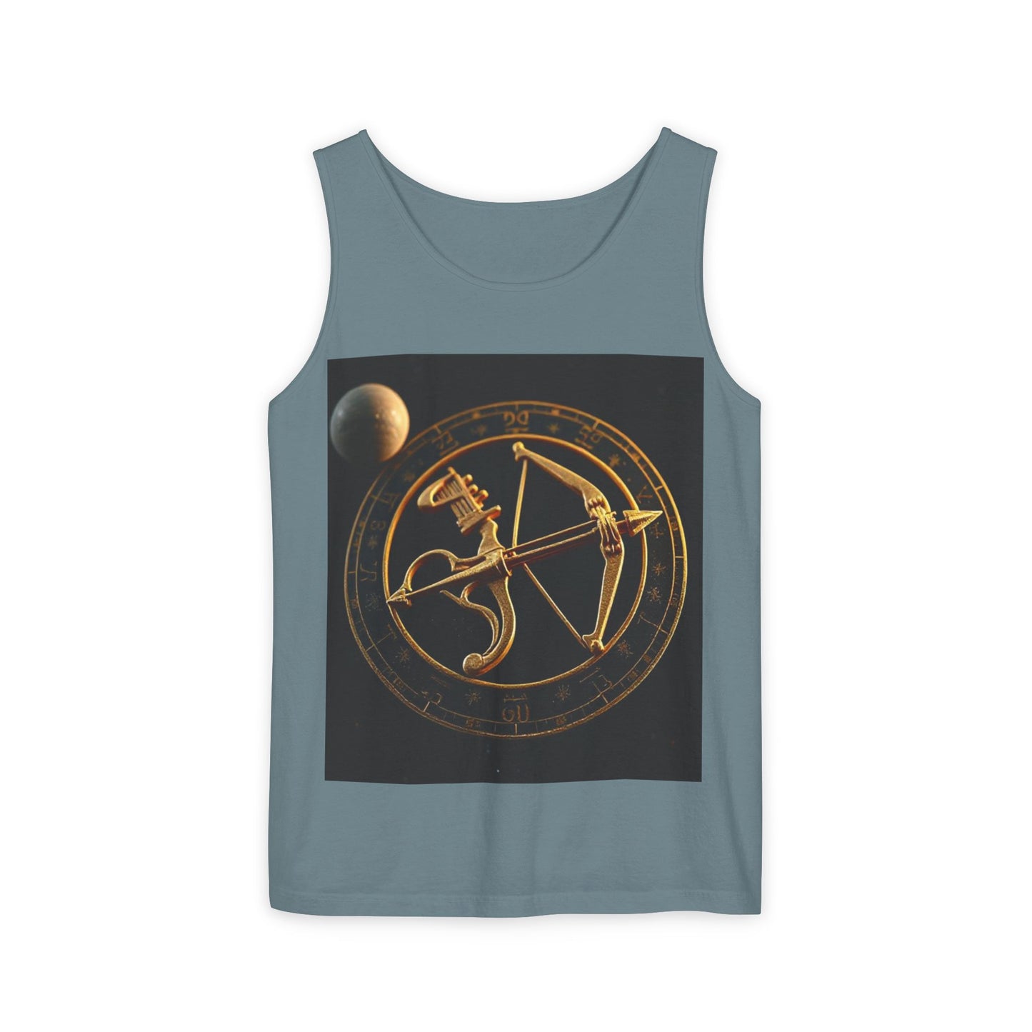 Unisex Garment-Dyed, Tank Top, Sagittarius Design, Planet Symbol v1, 100% US cotton