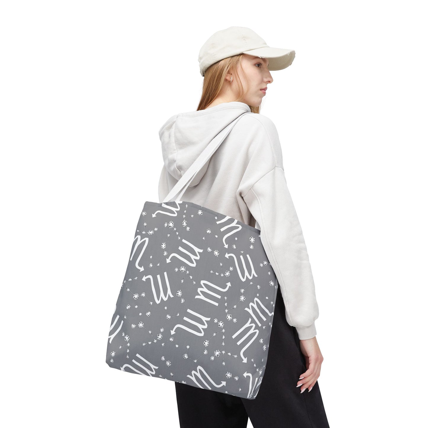 Tote Bag, Scorpio Zodiac Sign, AOP, (Grey, White)