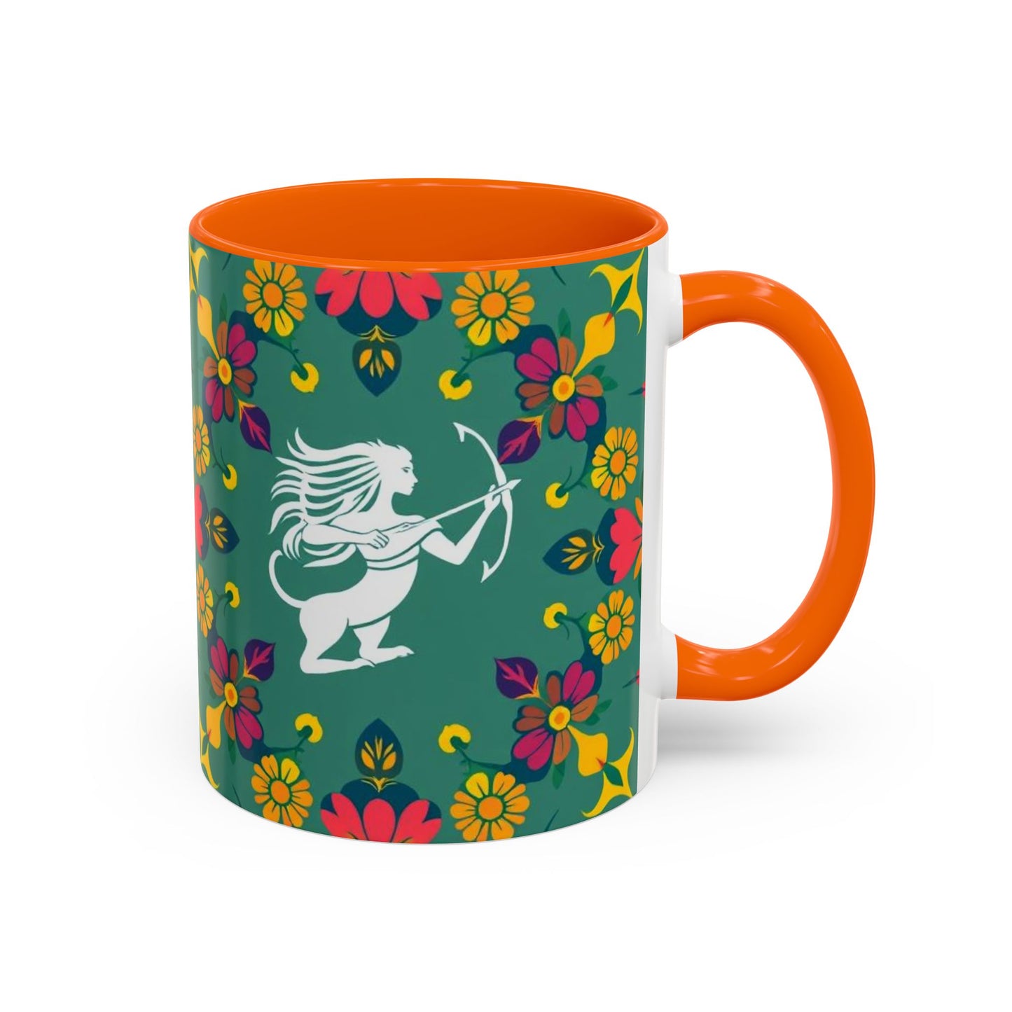 Accent Coffee Mug, Sagittarius, Zodiac. Flower Pattern, (11, 15oz)