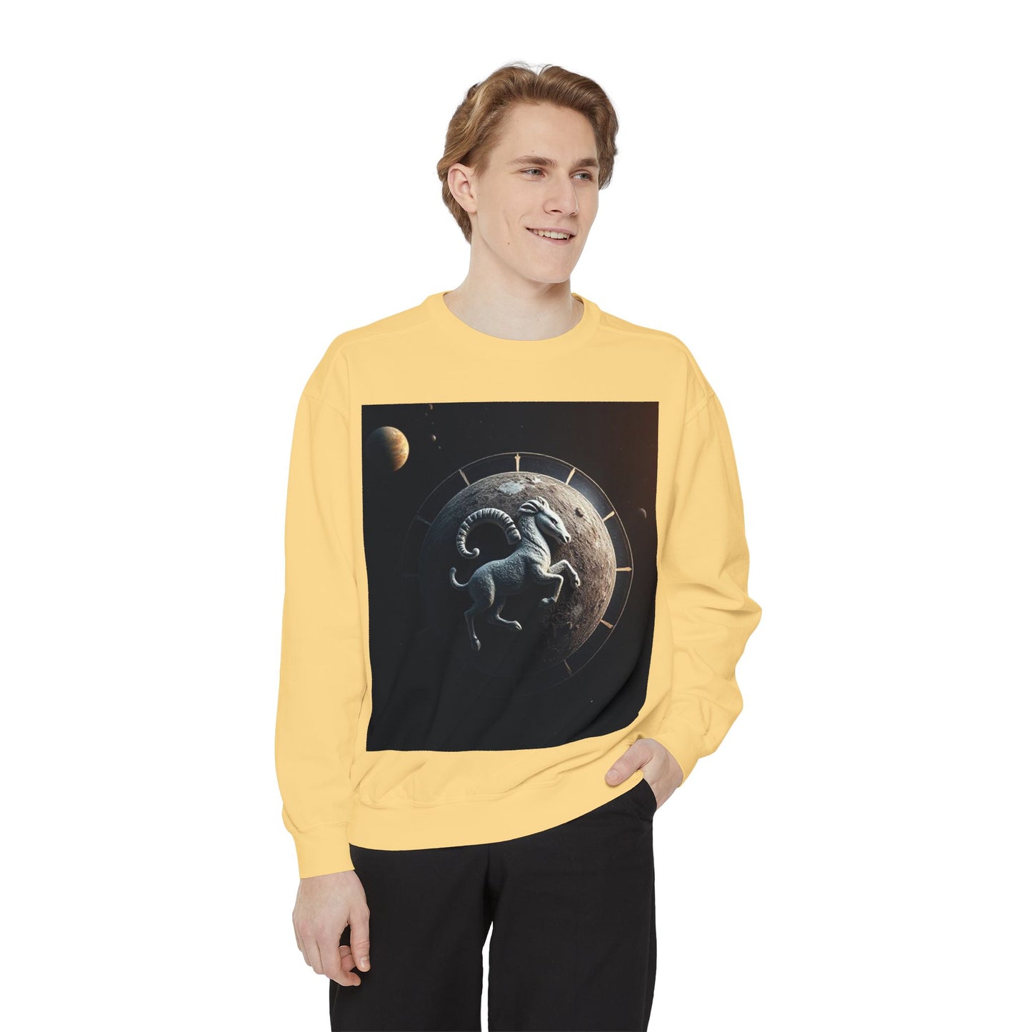 Garment-Dyed Sweatshirt, Unisex, Space Animal Design, Aries