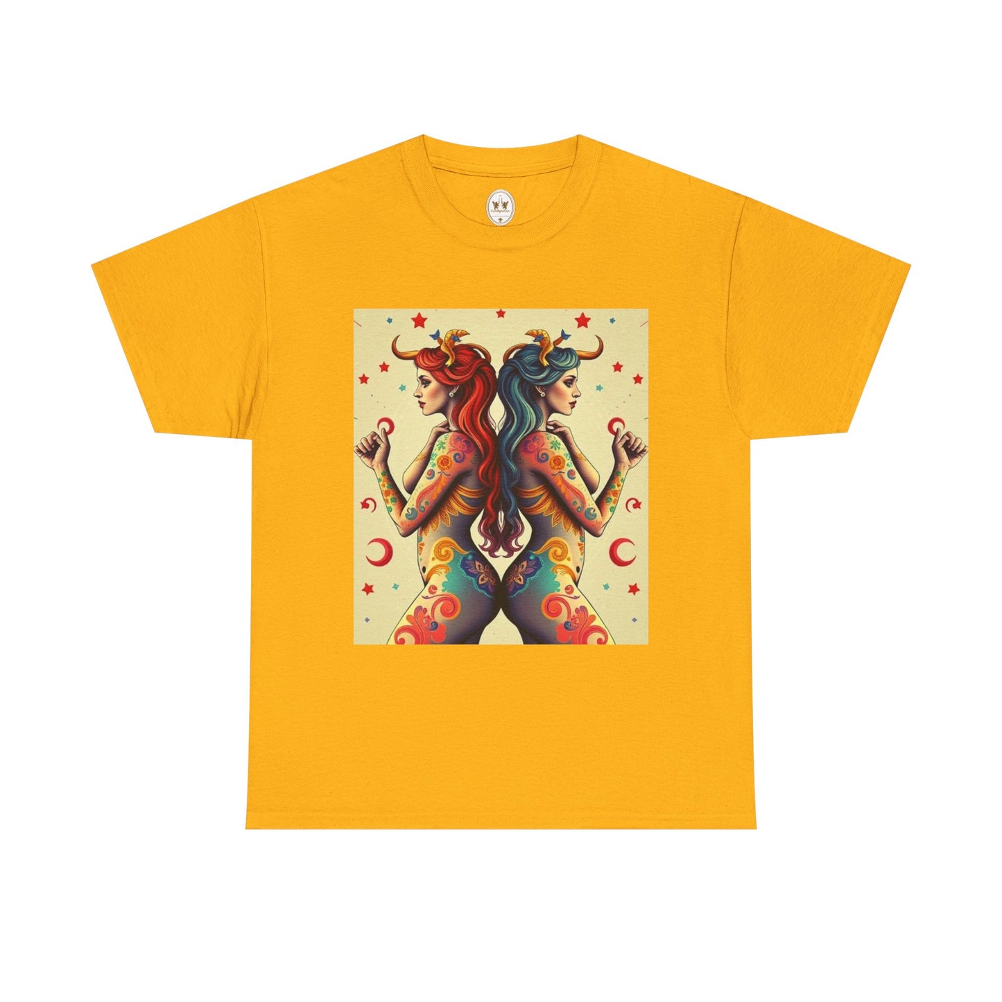 Unisex Heavy Cotton T-Shirt, Gemini, Zodiac v4, Sexy Art