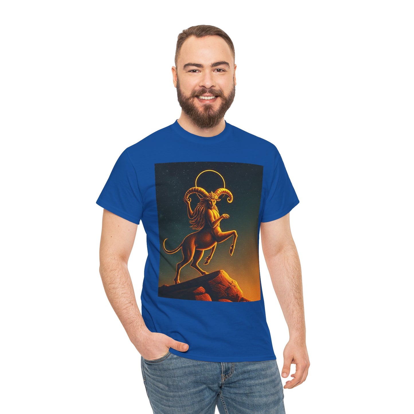 Unisex Heavy Cotton T-Shirt, Mountain Top, Aries Zodiac Design
