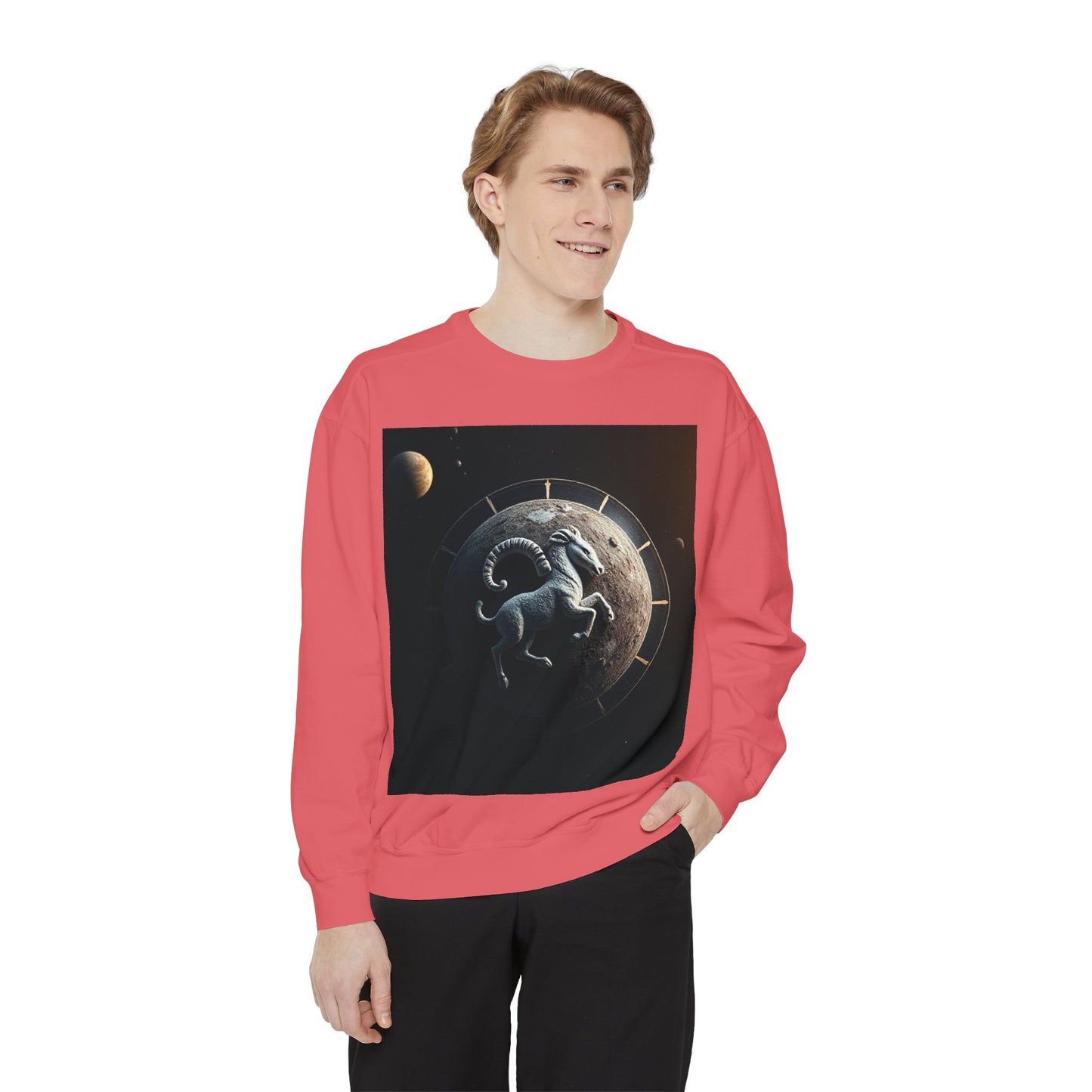 Garment-Dyed Sweatshirt, Unisex, Space Animal Design, Aries