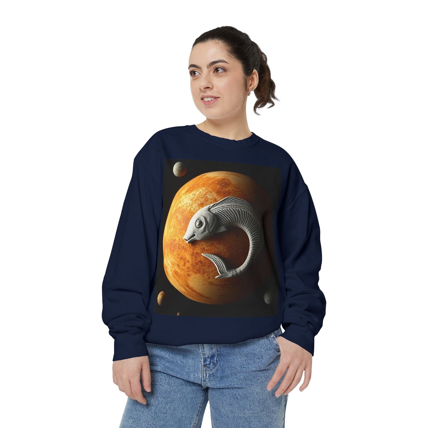 Garment-Dyed Sweatshirt, Unisex, Space Animal Design, Pisces