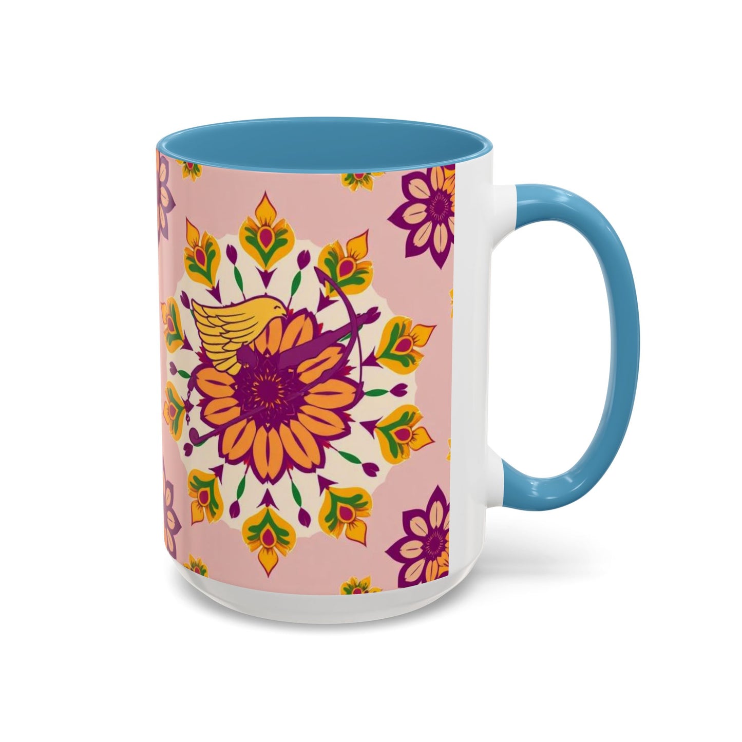 Accent Coffee Mug, Sagittarius, Zodiac v4. Flower Pattern, (11, 15oz)