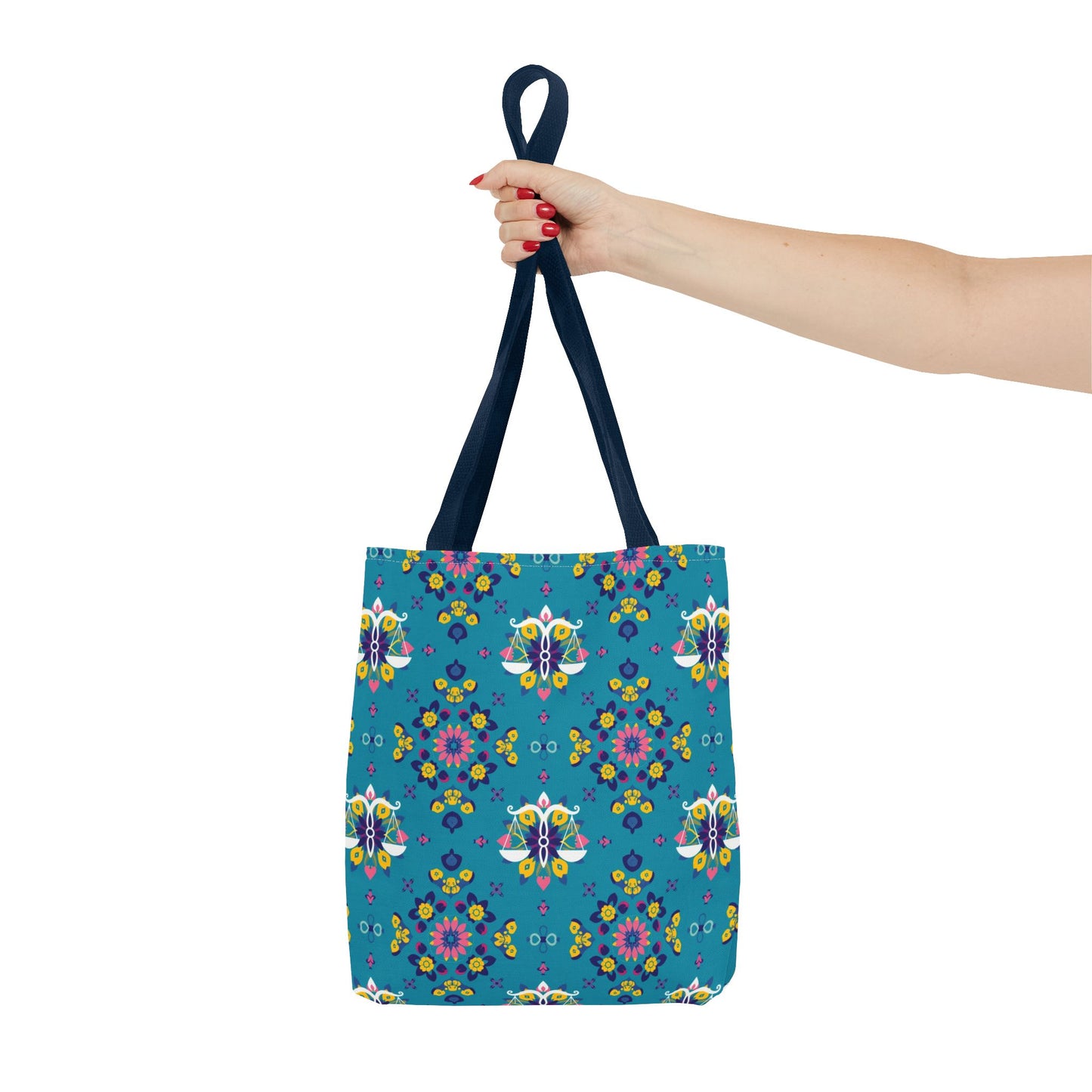 Tote Bag (AOP), Libra, Zodiac v1, Flower Pattern