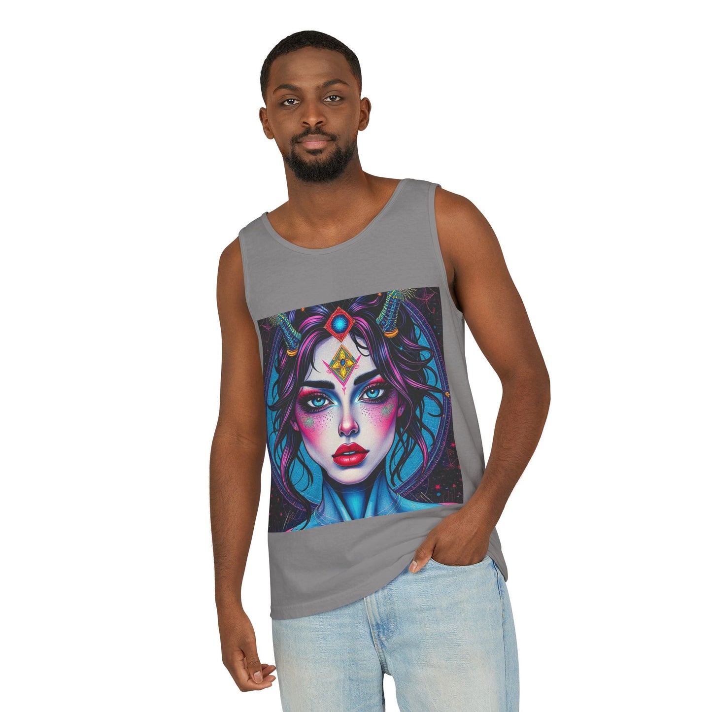 Unisex Garment-Dyed, Tank Top, Aquarius Design, Pop Art, 100% Ringspun US cotton
