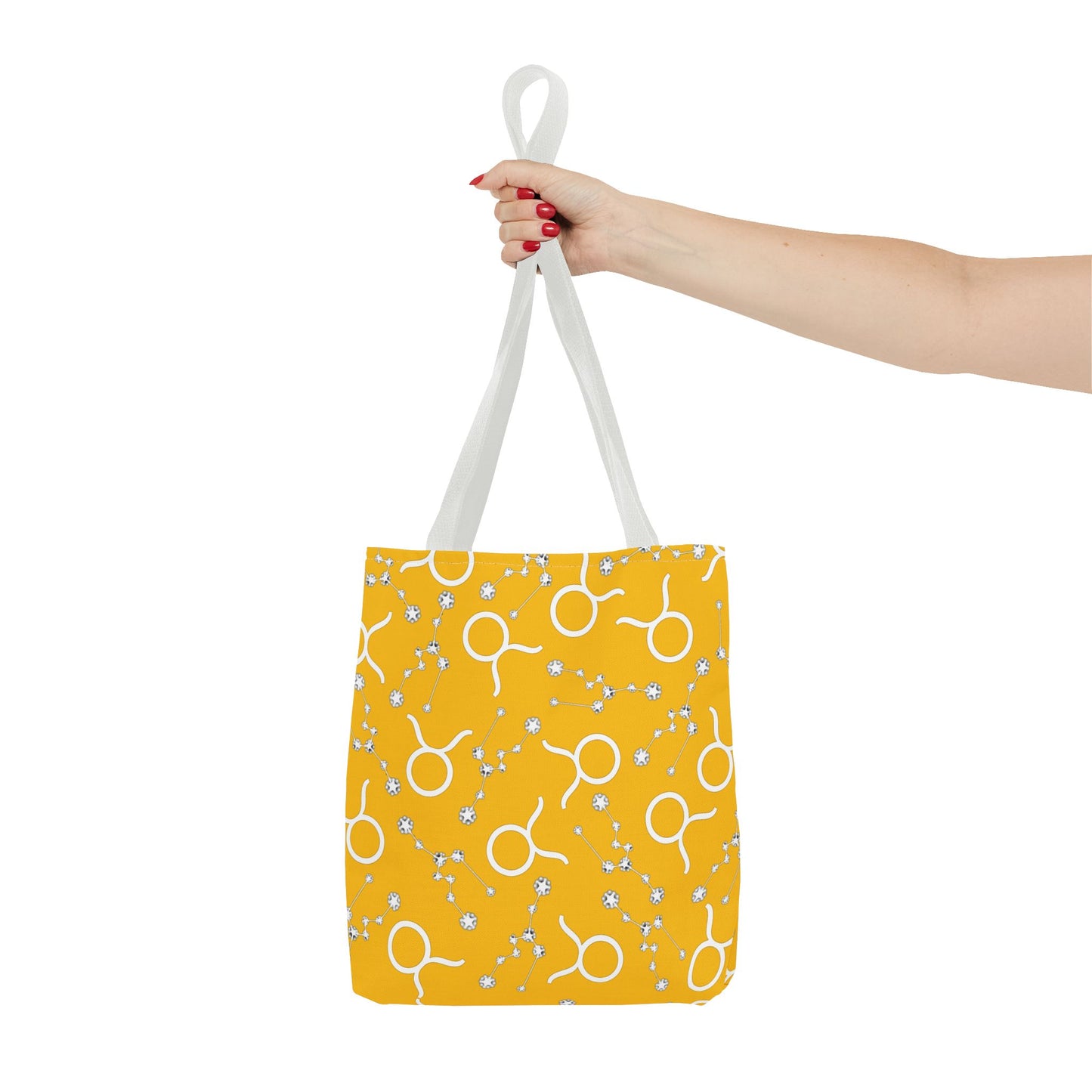 Tote Bag, Taurus Zodiac Sign, AOP, (Yellow, White)