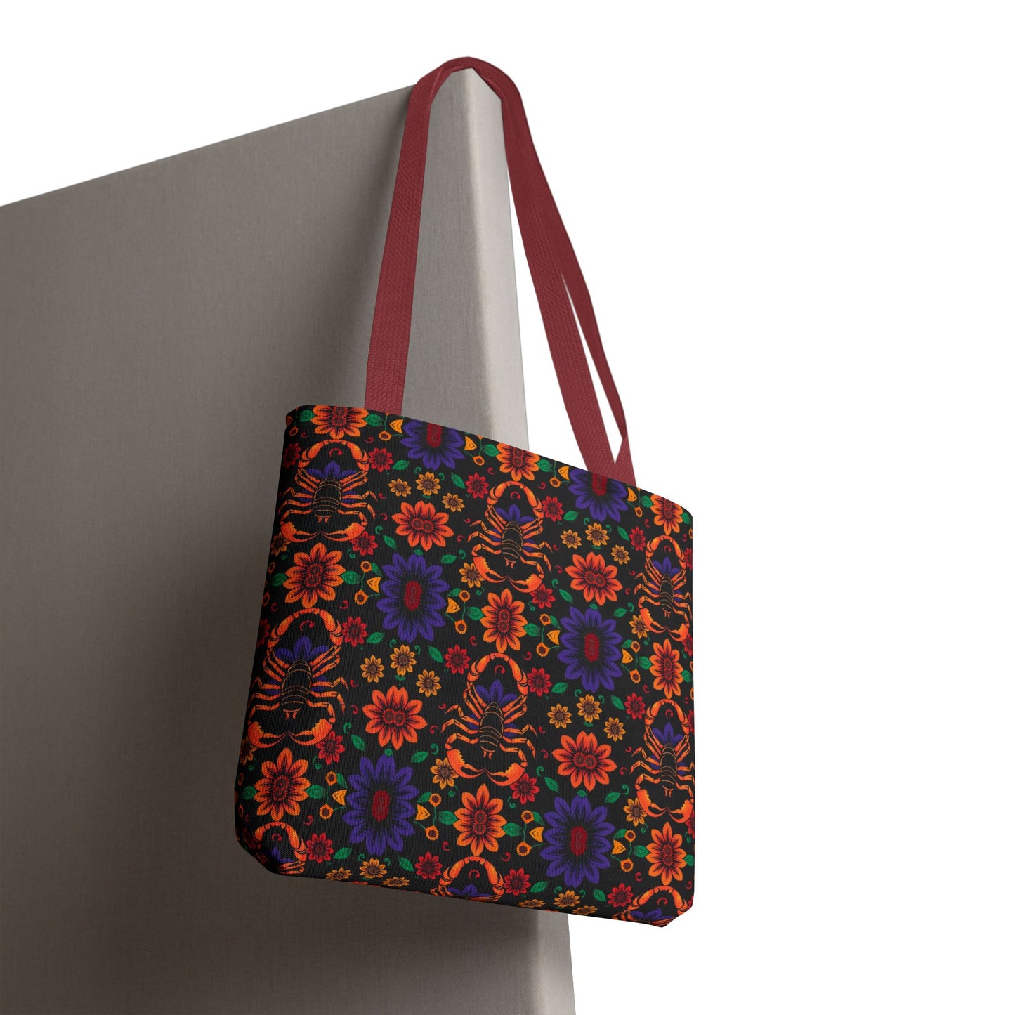 Tote Bag, (AOP), Scorpio, Zodiac v6, Flower Pattern