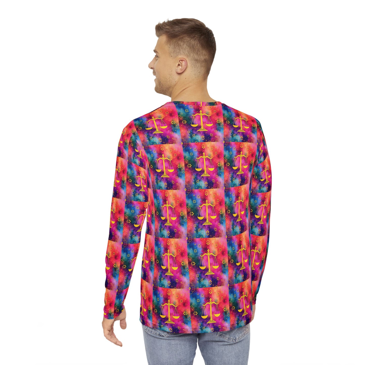 Men's Long Sleeve Shirt, (AOP), Libra, Zodiac v4, Pattern