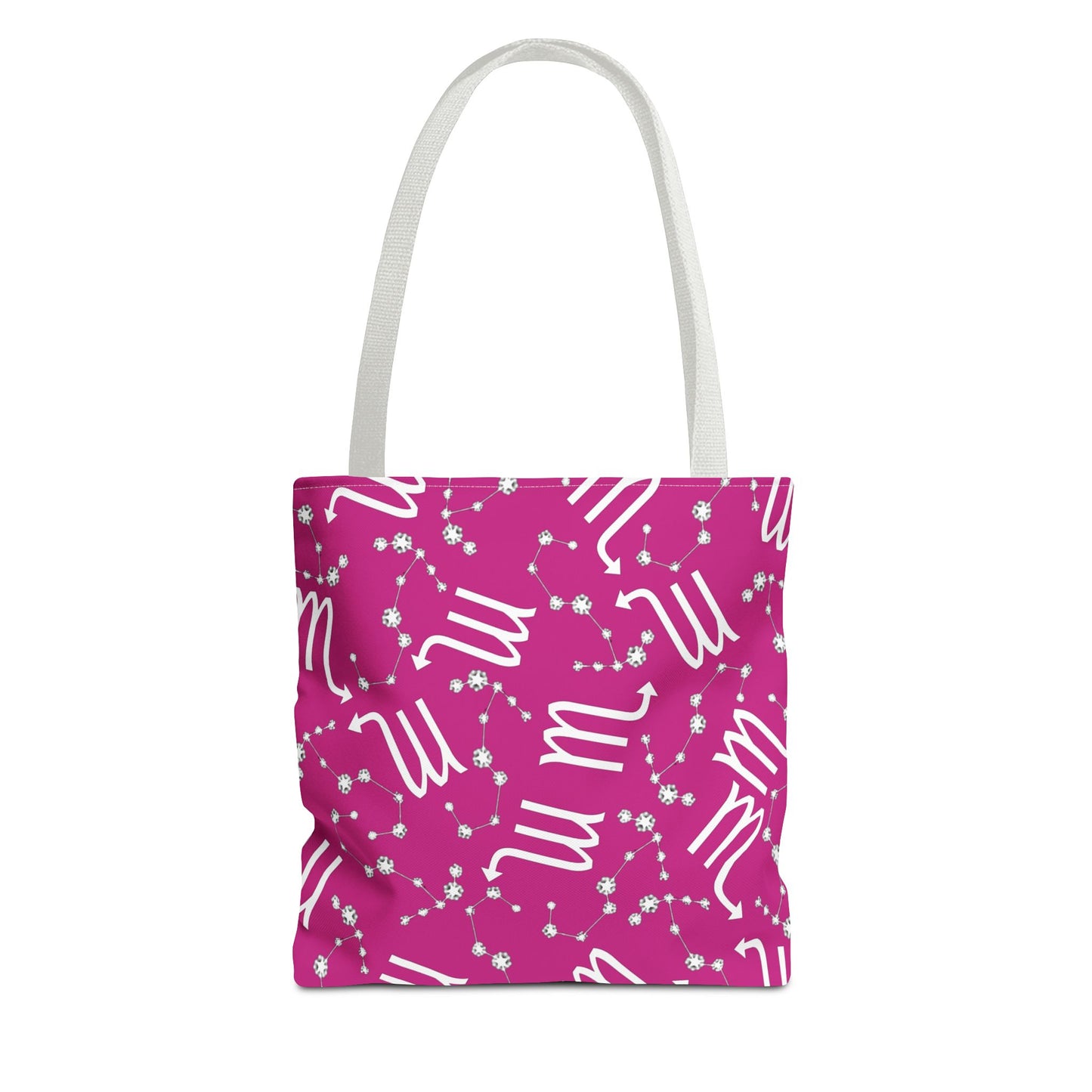 Tote Bag, Scorpio Zodiac Sign, AOP, (Pink, White)