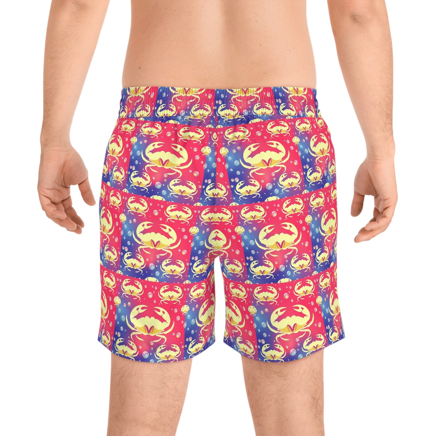 Men's Mid-Length Swim Shorts, (AOP), Cancer, Zodiac v1, Bubble Pattern