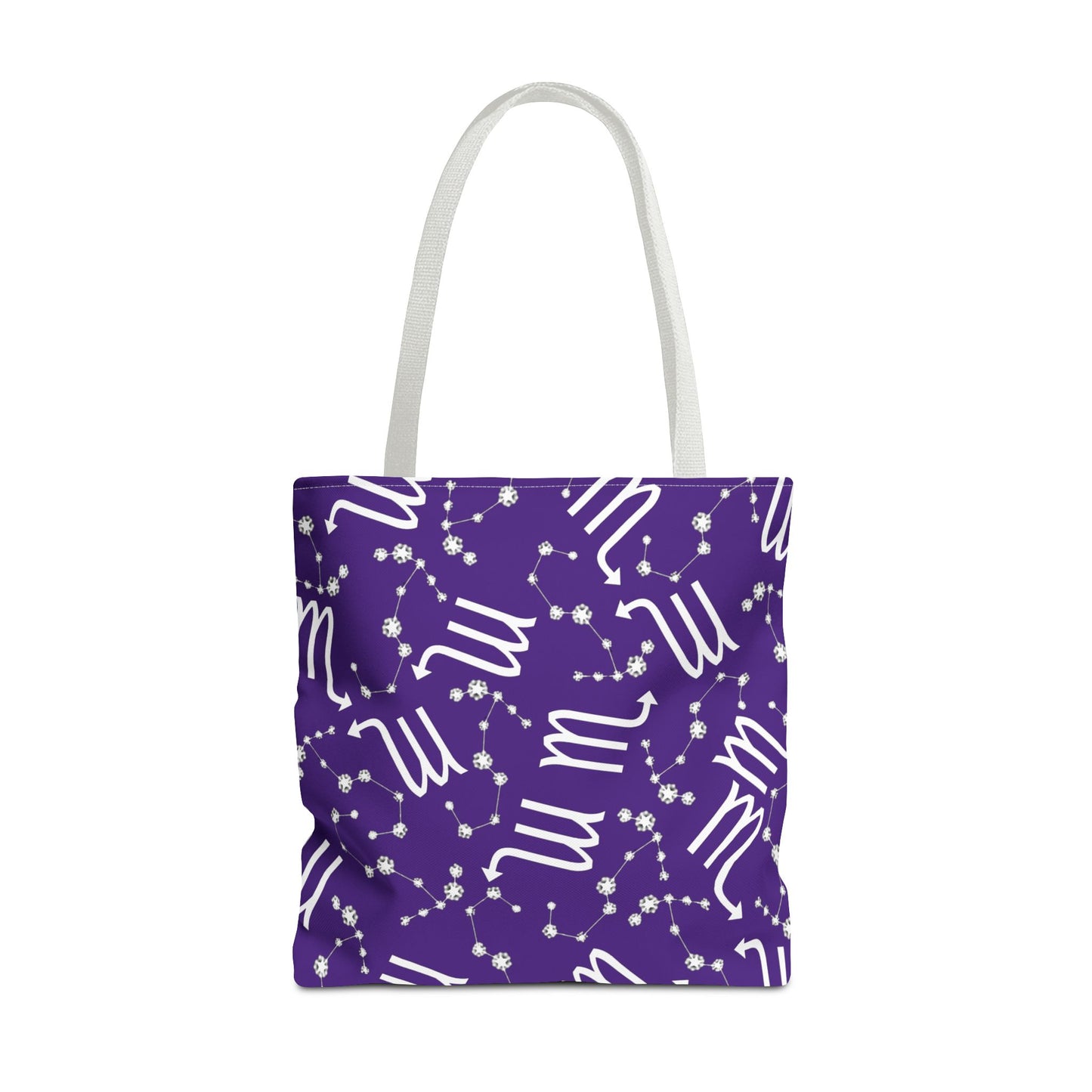 Tote Bag, Scorpio Zodiac Sign, AOP, (Purple, White)