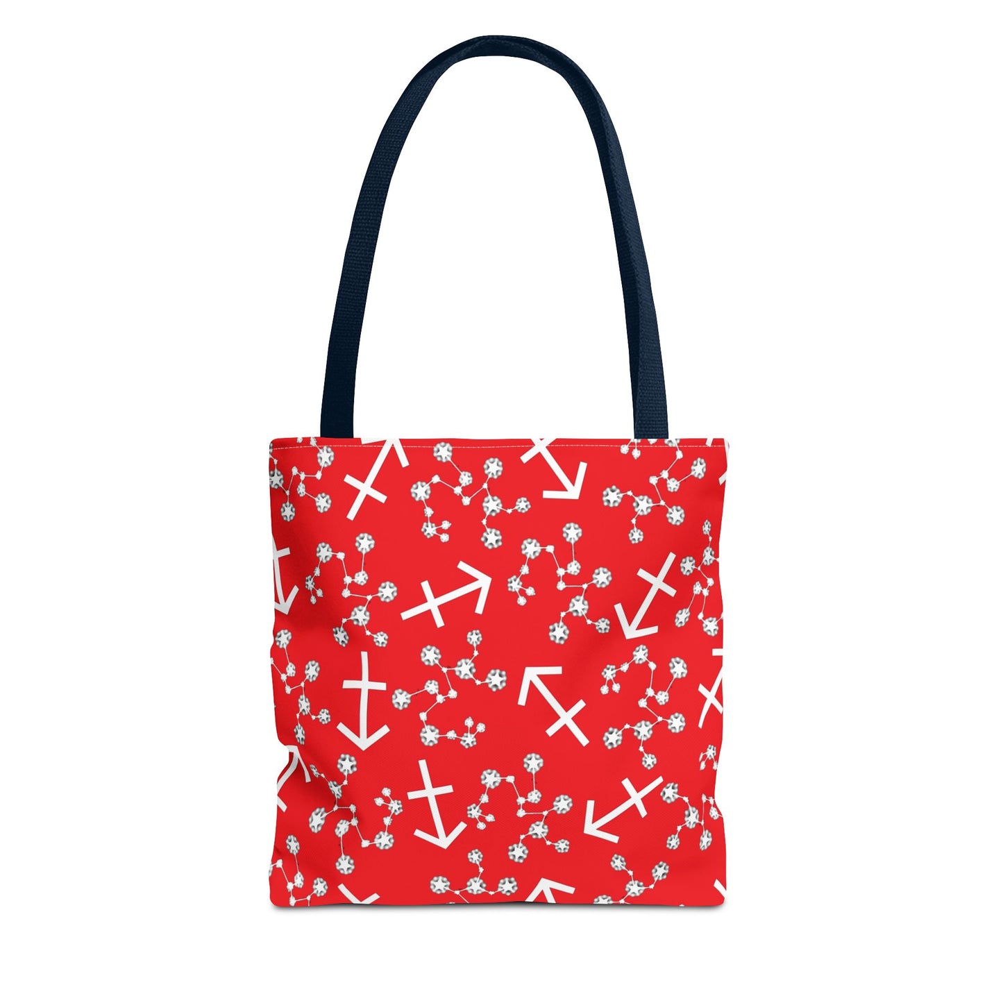 Tote Bag, Sagittarius Zodiac Sign, AOP, (Red, White Print)