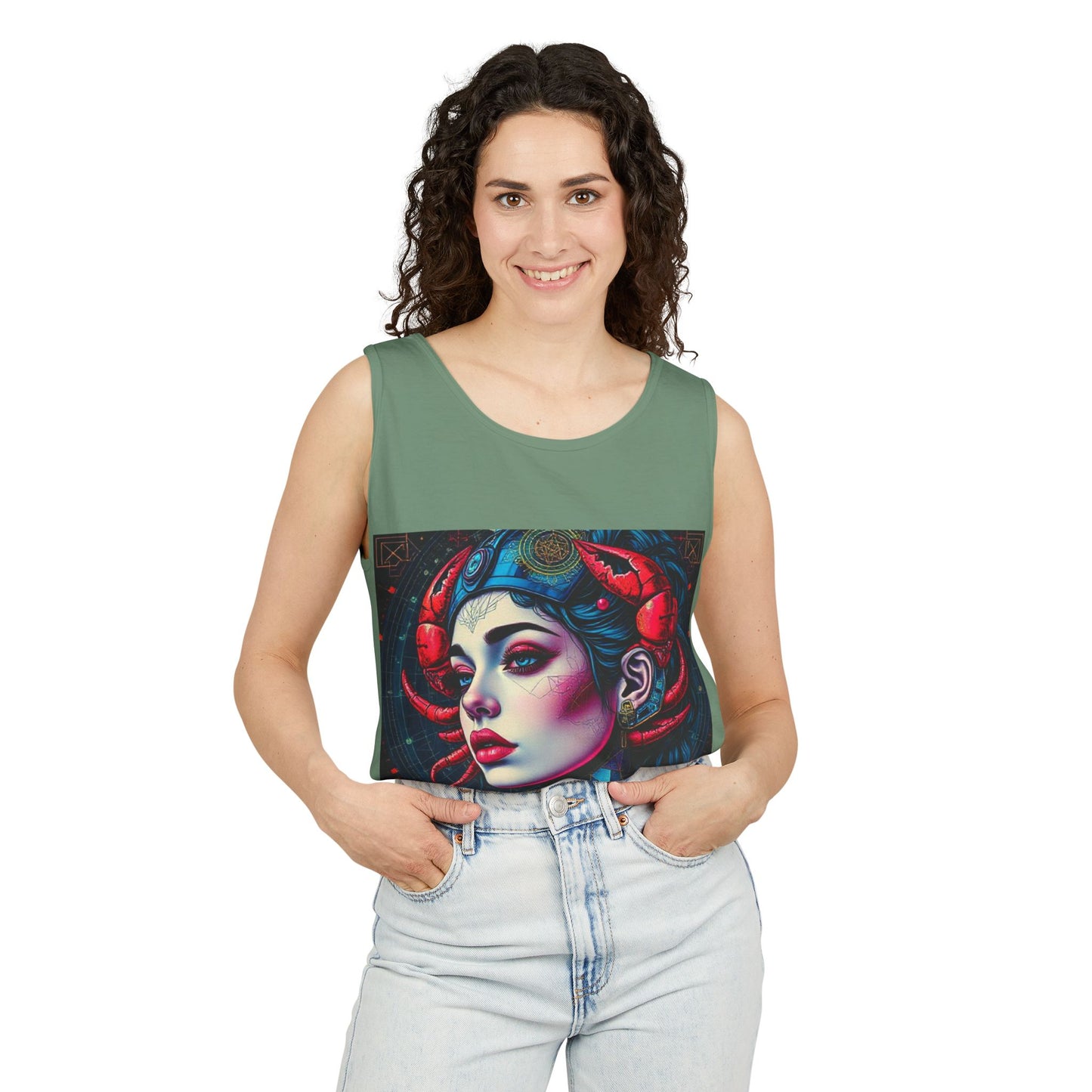 Unisex Garment-Dyed, Tank Top, Cancer, Pop Art v1, 100% US cotton