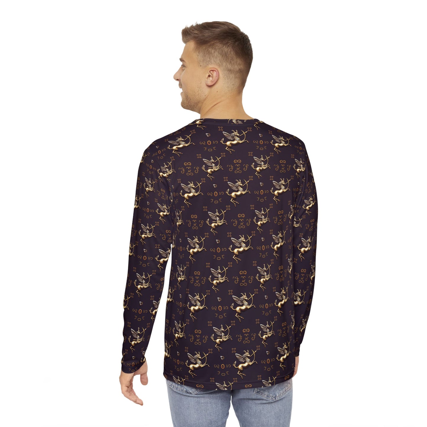 Men's Long Sleeve Shirt, (AOP), Sagittarius, Zodiac v2, Pattern