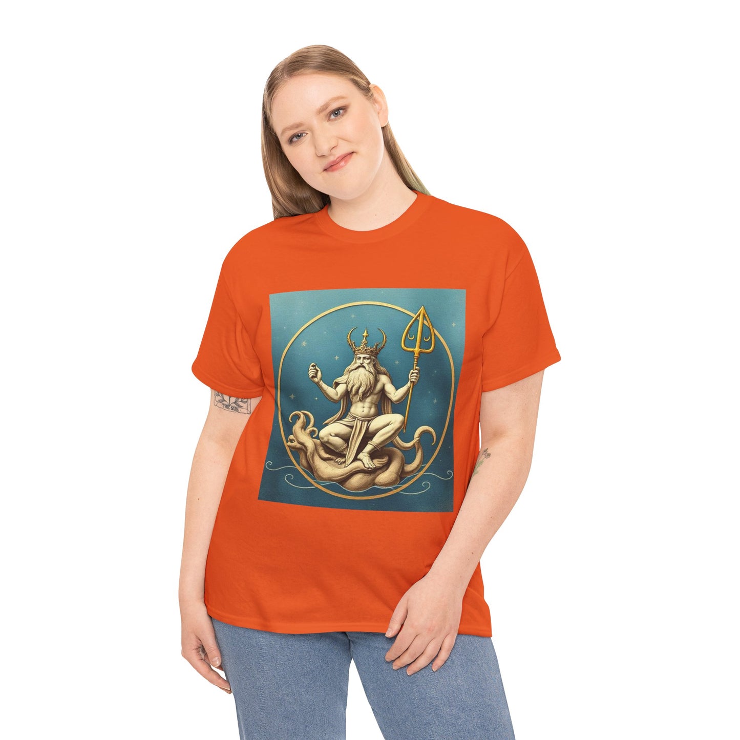 Unisex Heavy Cotton T-Shirt, Aquarius God 3v, Zodiac Design