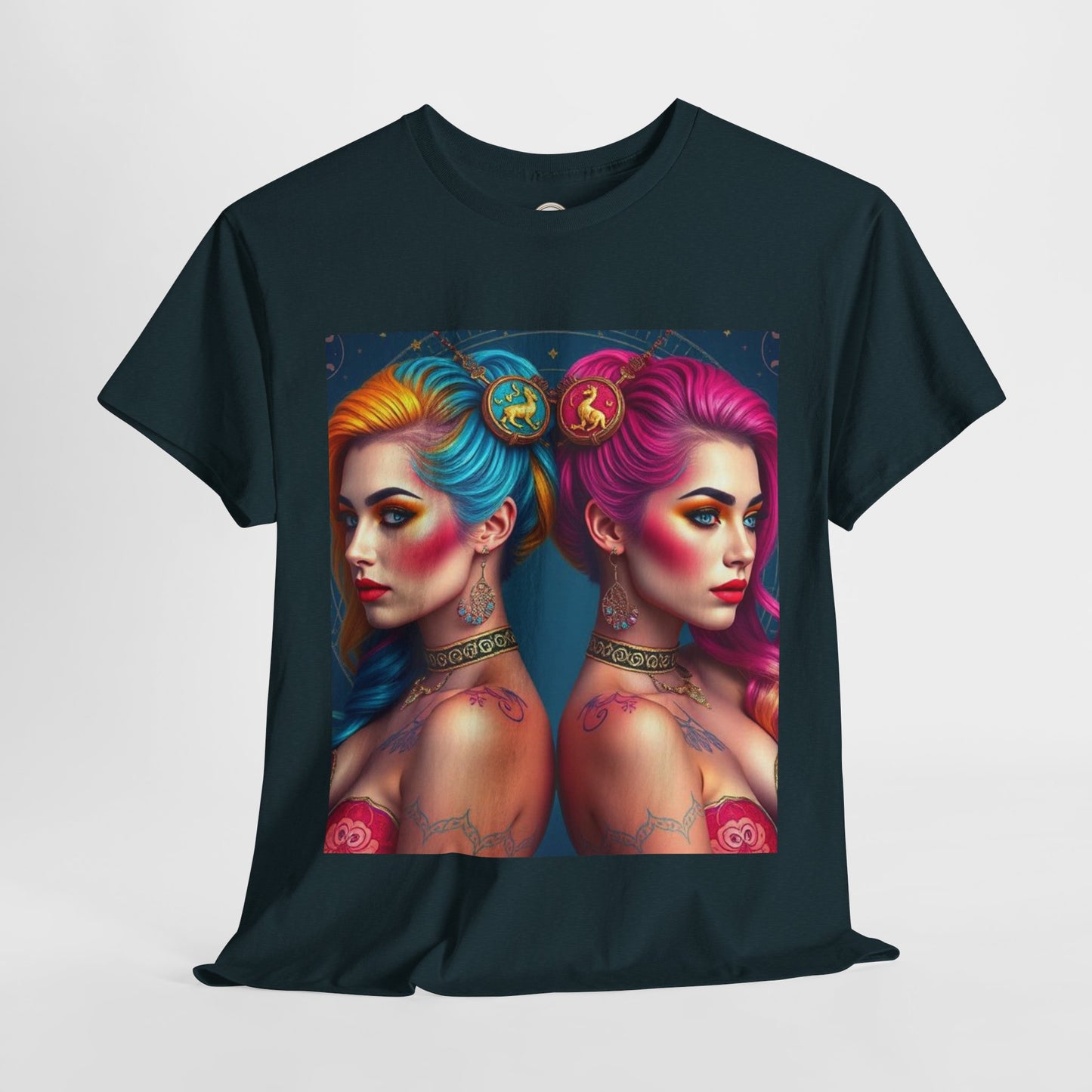 Unisex Heavy Cotton T-Shirt, Gemini, Zodiac v2, Sexy Art