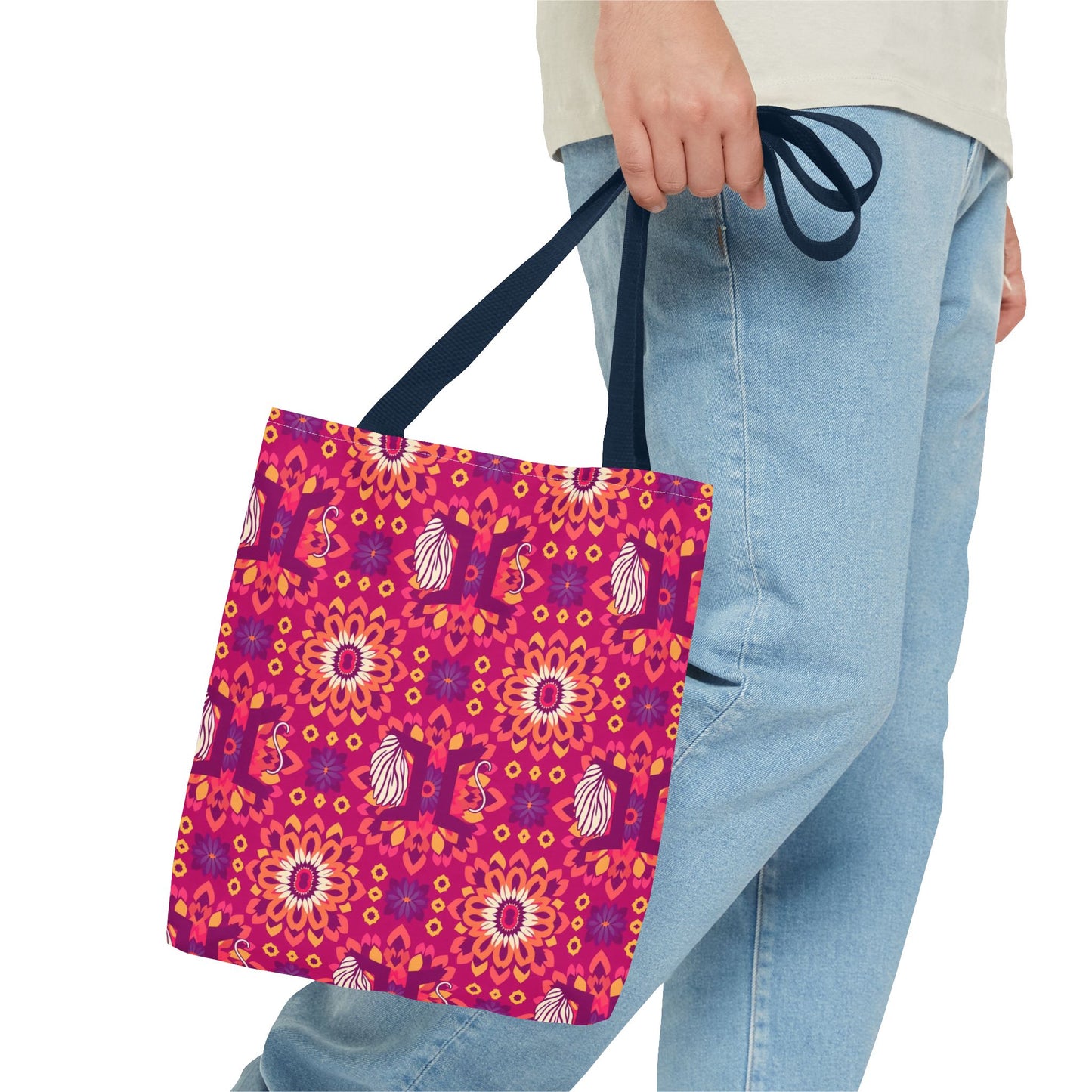 Tote Bag (AOP), Gemini, Zodiac v1, Flower Pattern