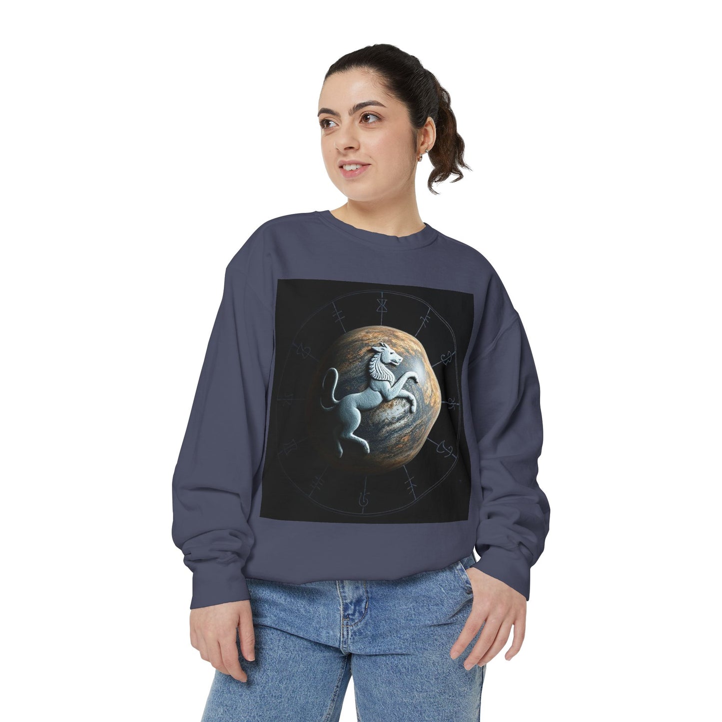 Garment-Dyed Sweatshirt, Unisex, Space Animal Design, Aquarius