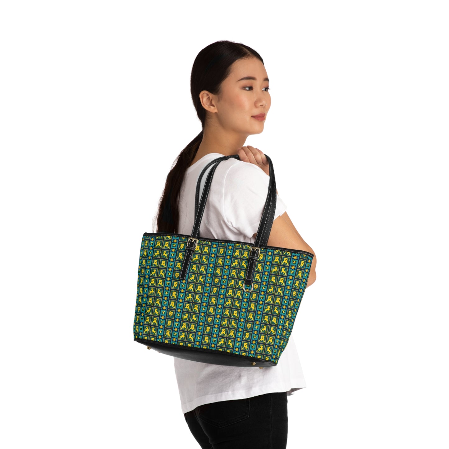 Leather Shoulder Bag, Leo, Zodiac v4, Shapes Pattern