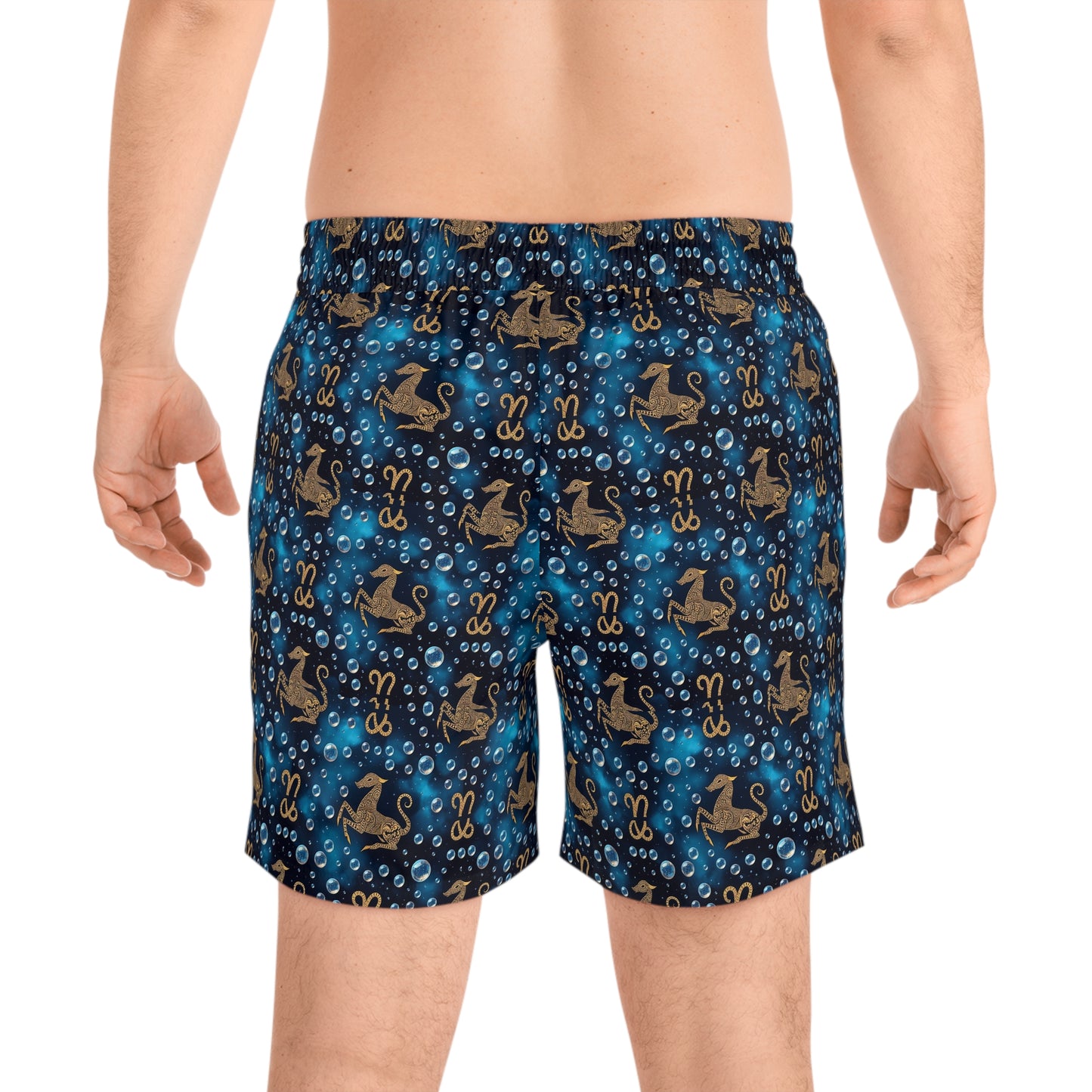 Men's Mid-Length Swim Shorts, (AOP), Capricorn, Zodiac v4, Bubble Pattern