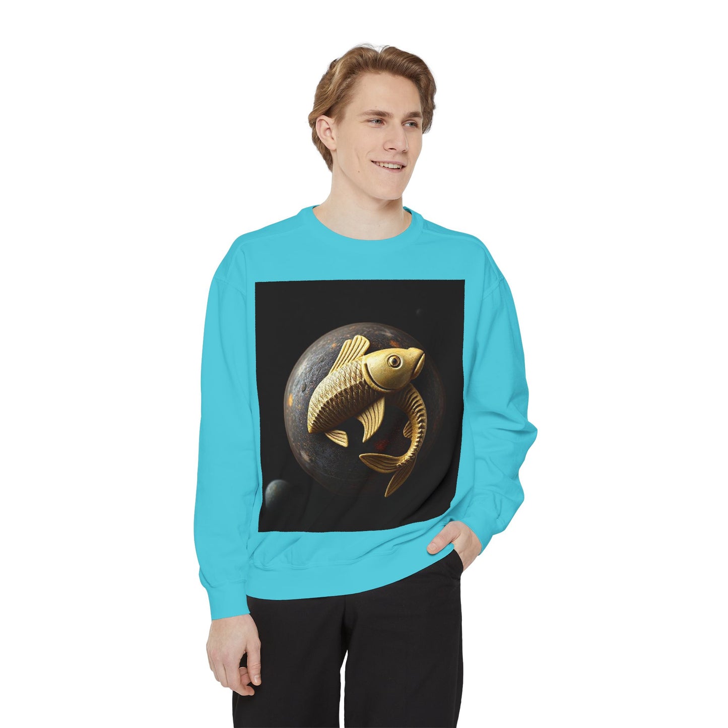 Garment-Dyed Sweatshirt, Unisex, Space Animal Design v1, Pisces