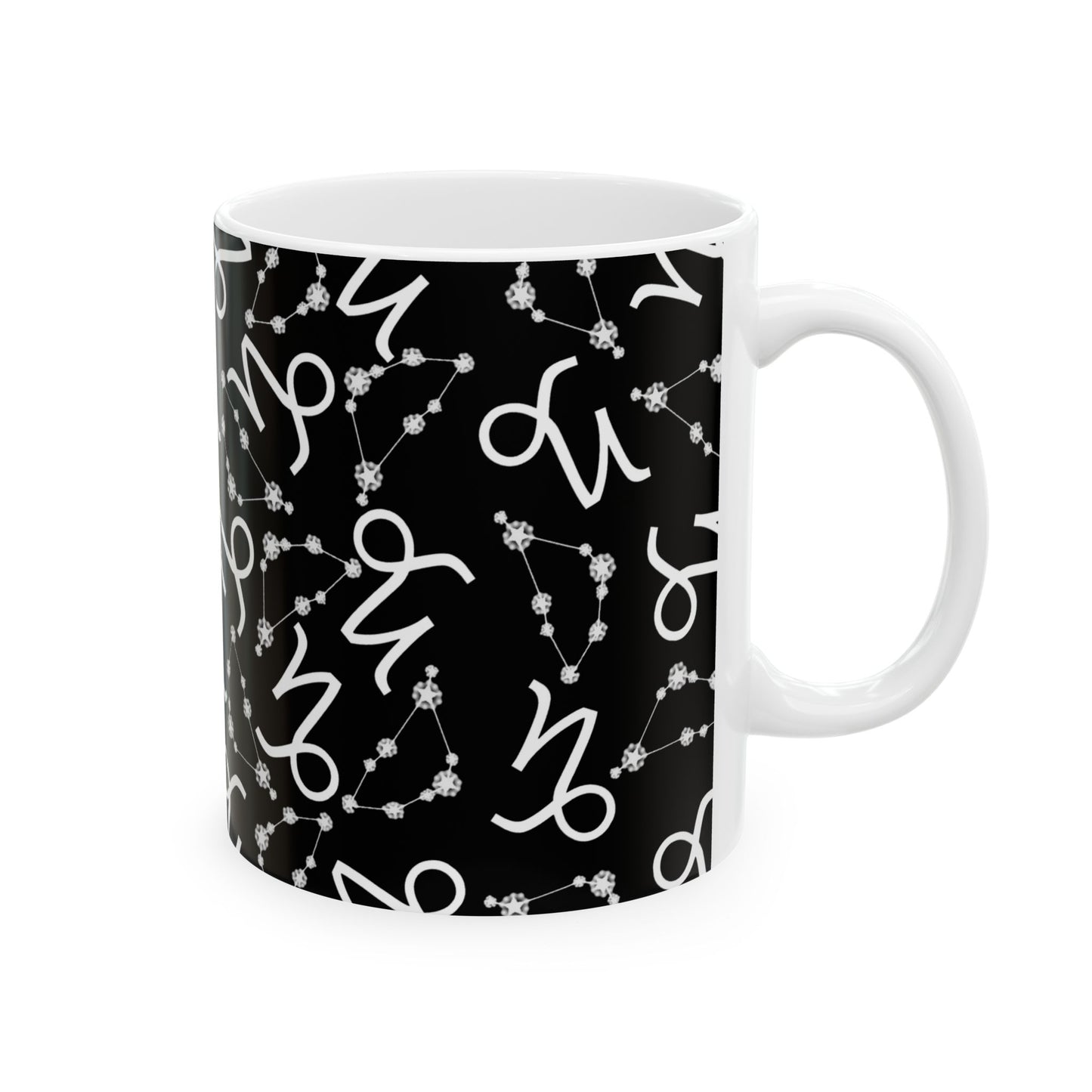 Ceramic Mug, (11oz, 15oz), Ceramic Coffee Mug, Black AOP, Capricorn Zodiac Design