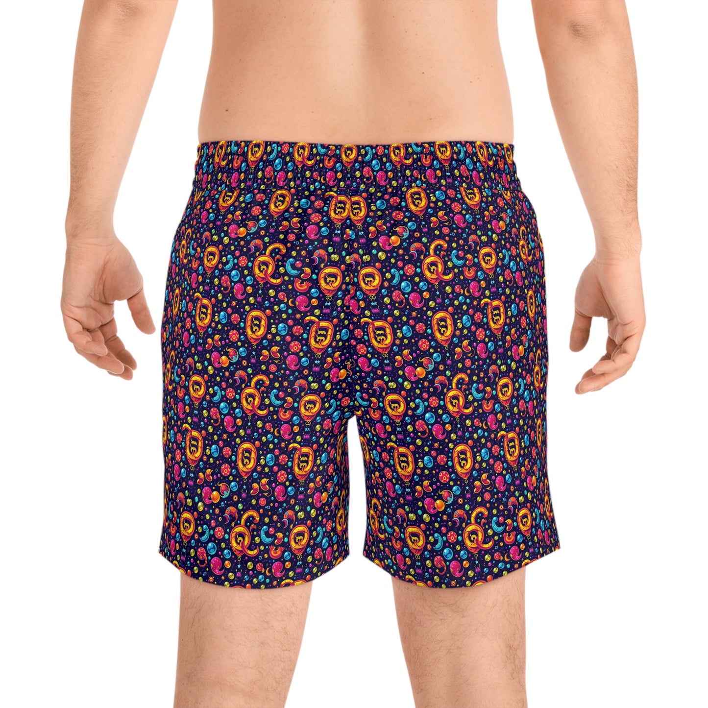 Men's Mid-Length Swim Shorts, (AOP), Aquarius, Zodiac v2, Bubble Pattern