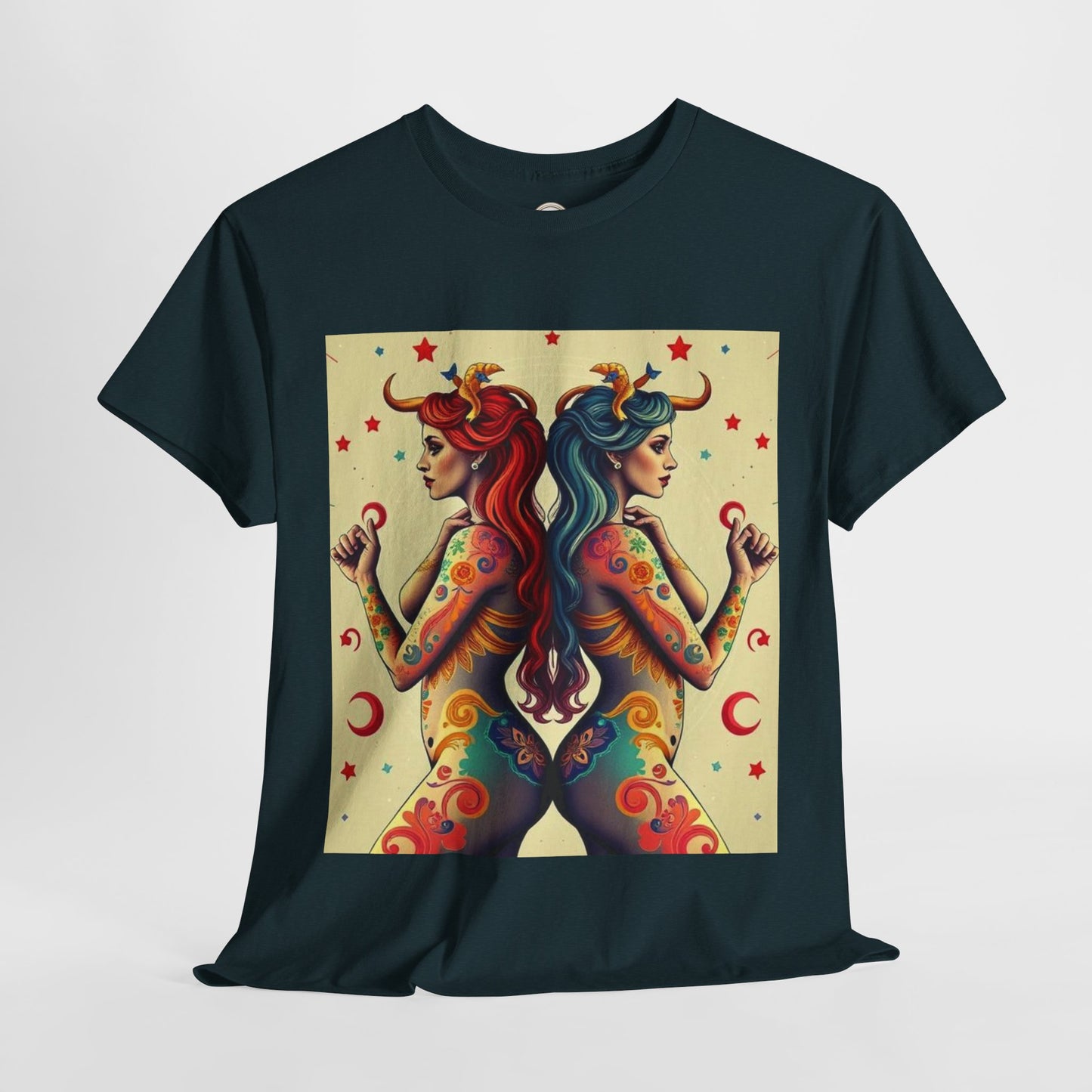 Unisex Heavy Cotton T-Shirt, Gemini, Zodiac v4, Sexy Art
