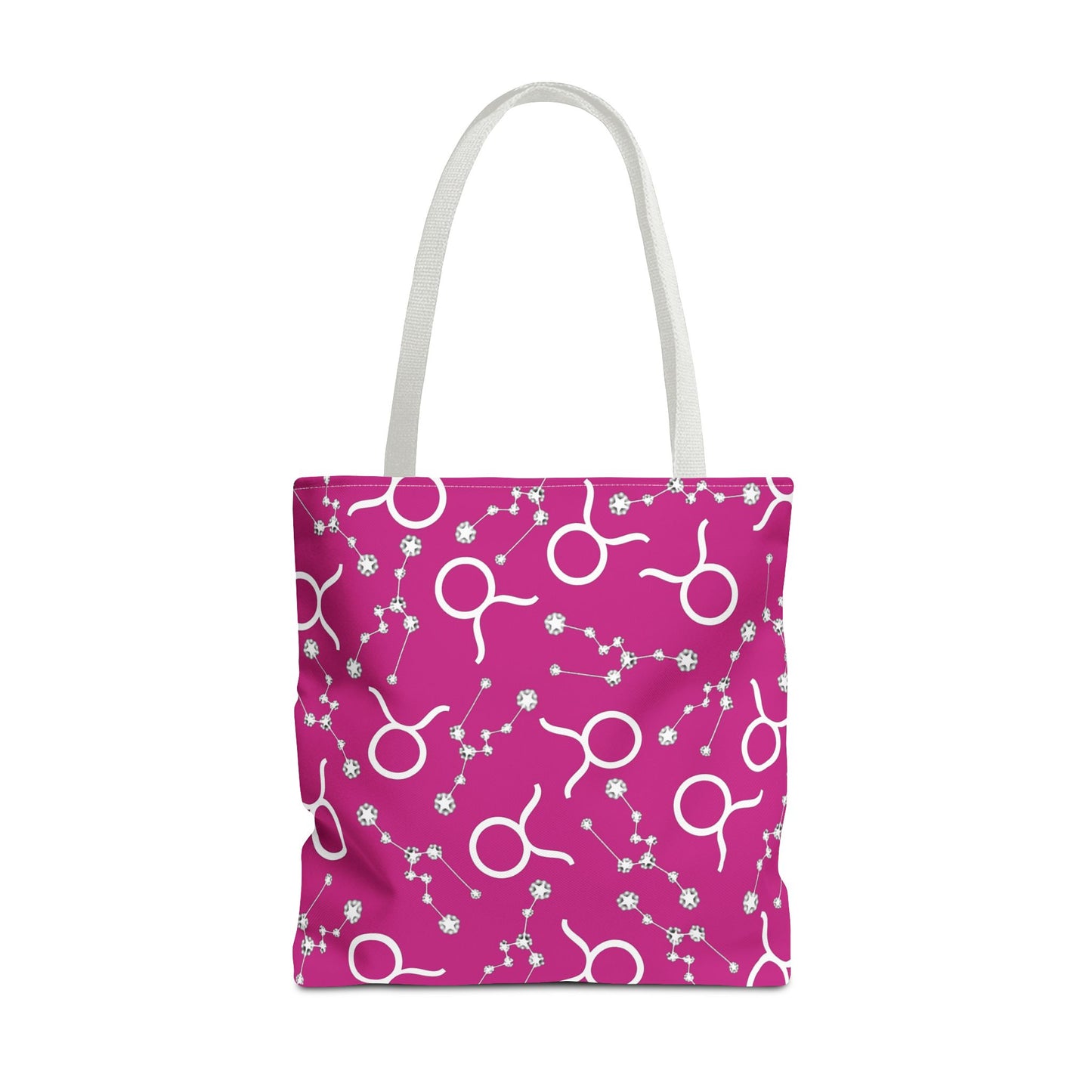Tote Bag, Taurus Zodiac Sign, AOP, (Pink, White)