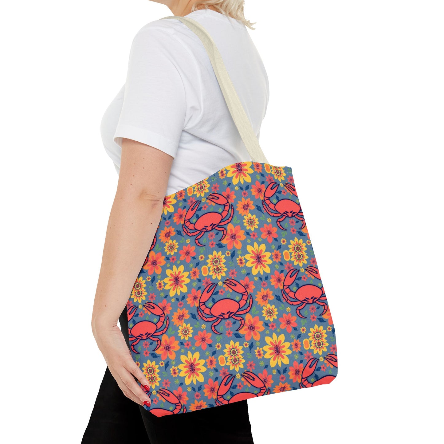 Tote Bag, (AOP), Cancer, Zodiac v3, Flower Pattern