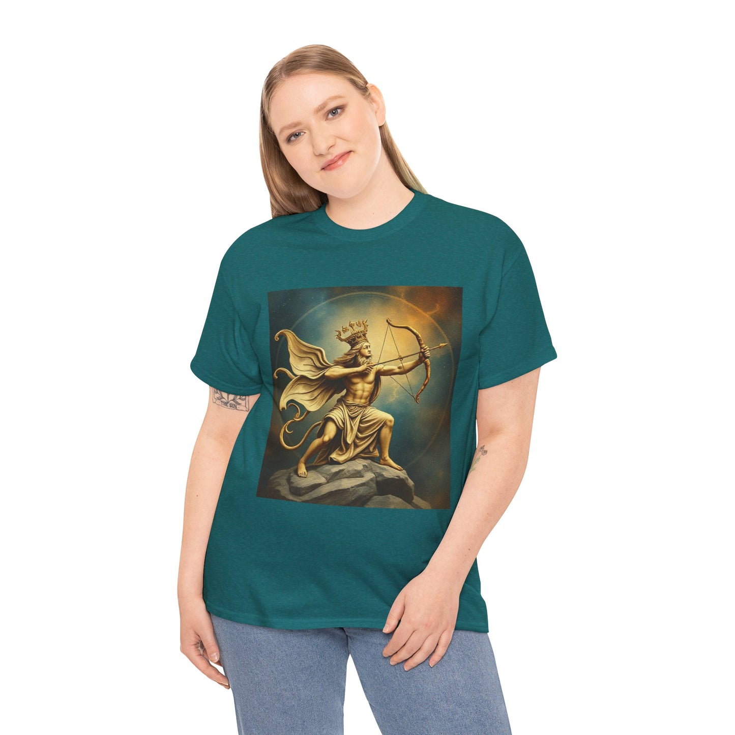 Unisex Heavy Cotton T-Shirt, Sagittarius King, Bow & Arrow v1, Zodiac Design