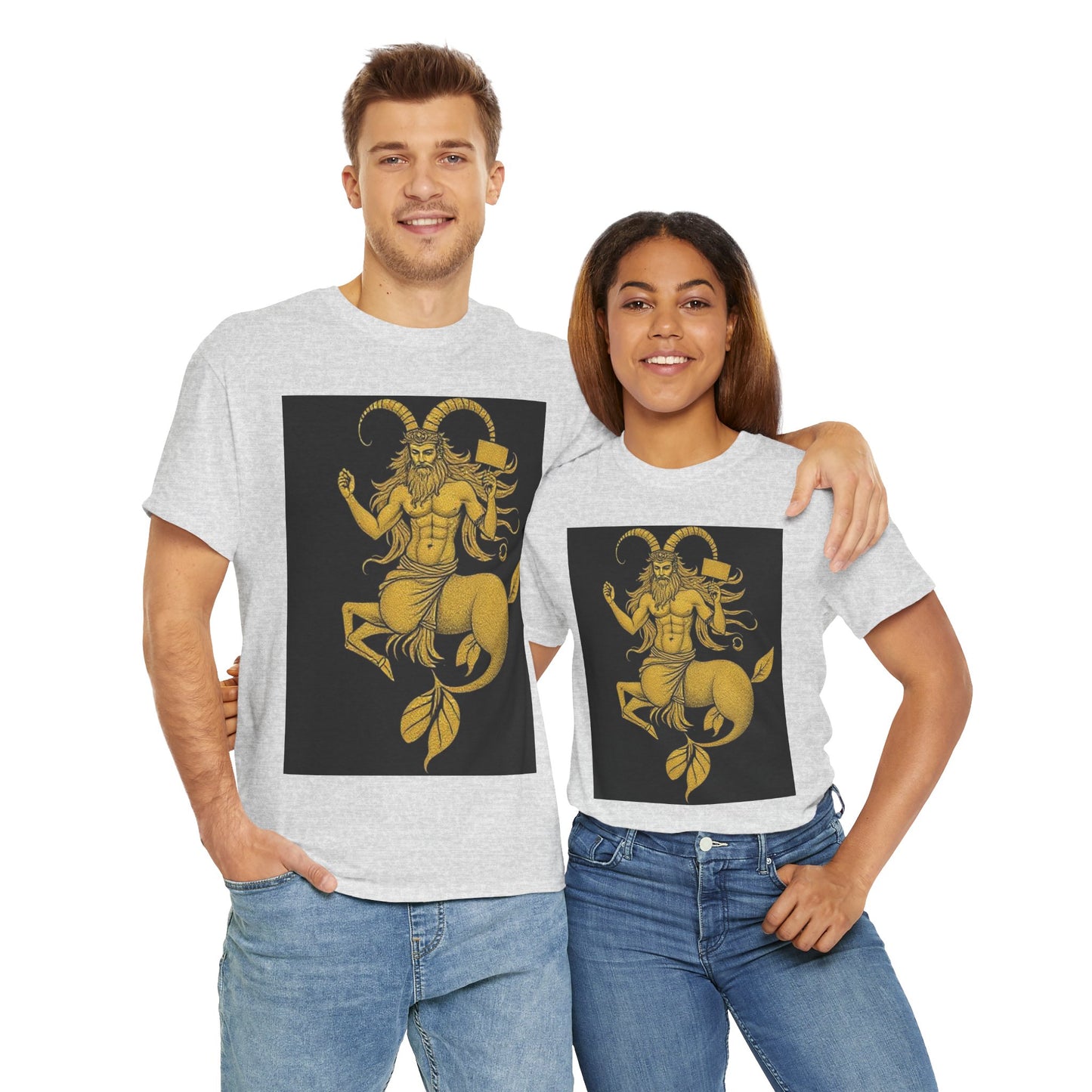 Unisex Heavy Cotton T-Shirt, Capricorn God, Zodiac Design