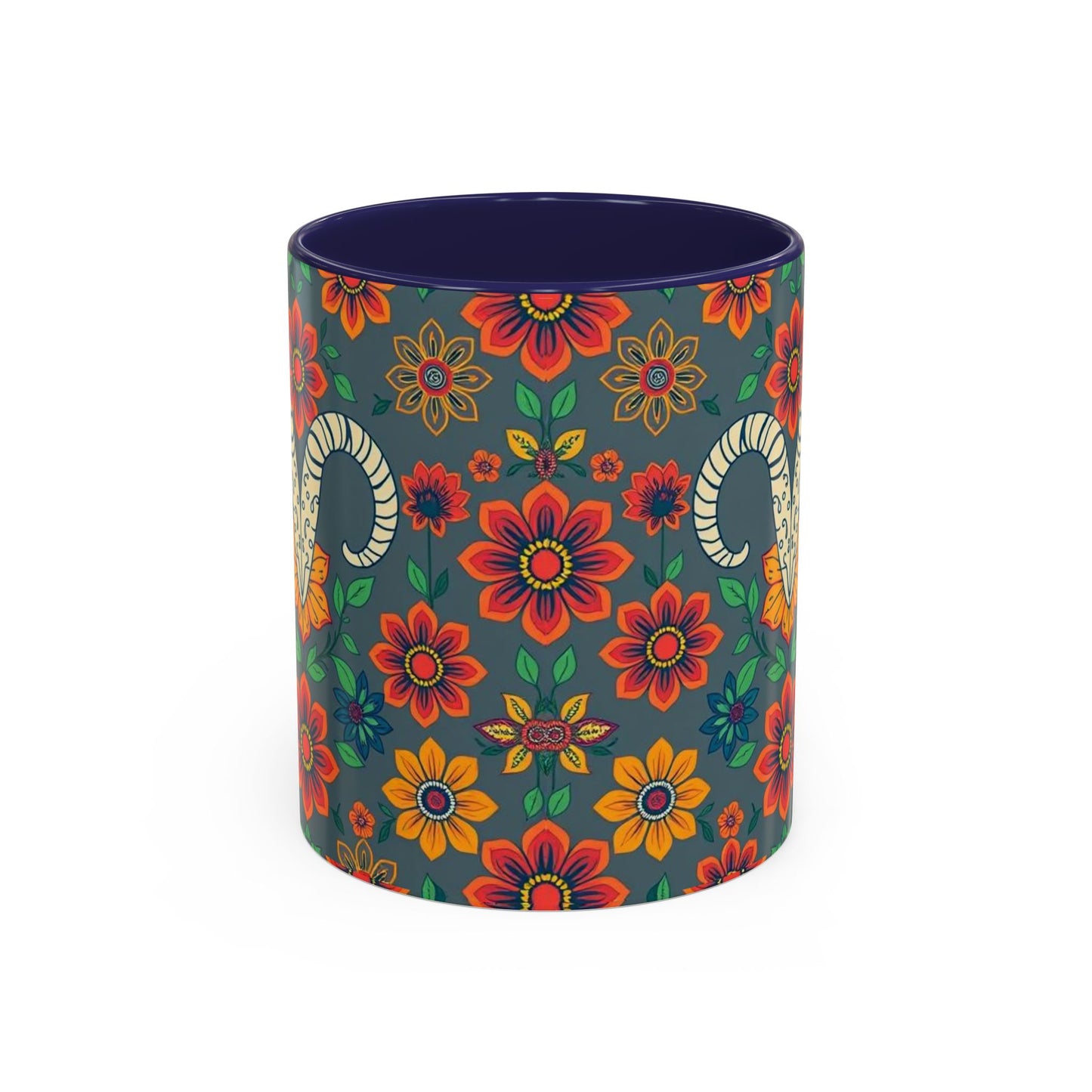 Accent Coffee Mug, Aries, Zodiac v4, Flower Pattern, (11, 15oz)