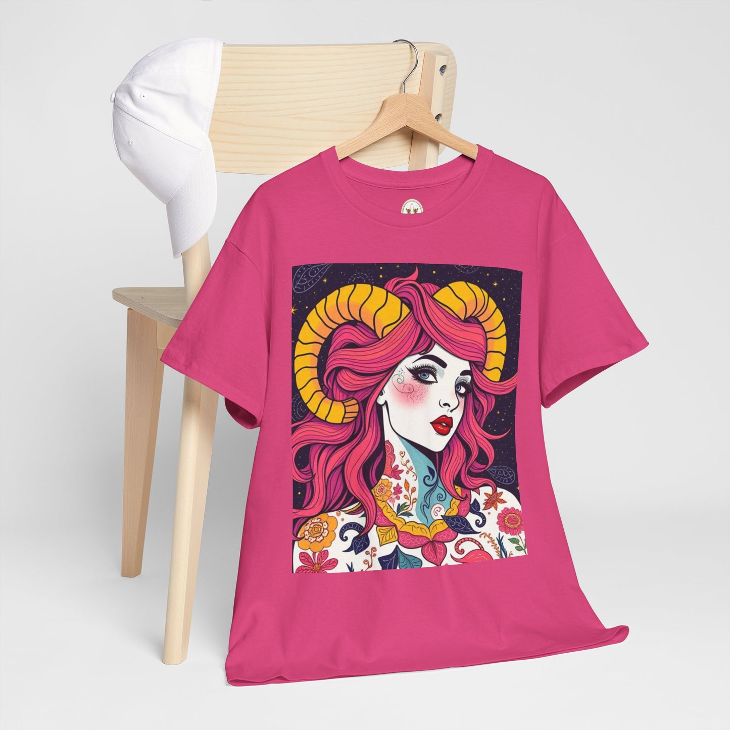 Unisex Heavy Cotton T-Shirt, Aries, Zodiac v2, Sexy Art