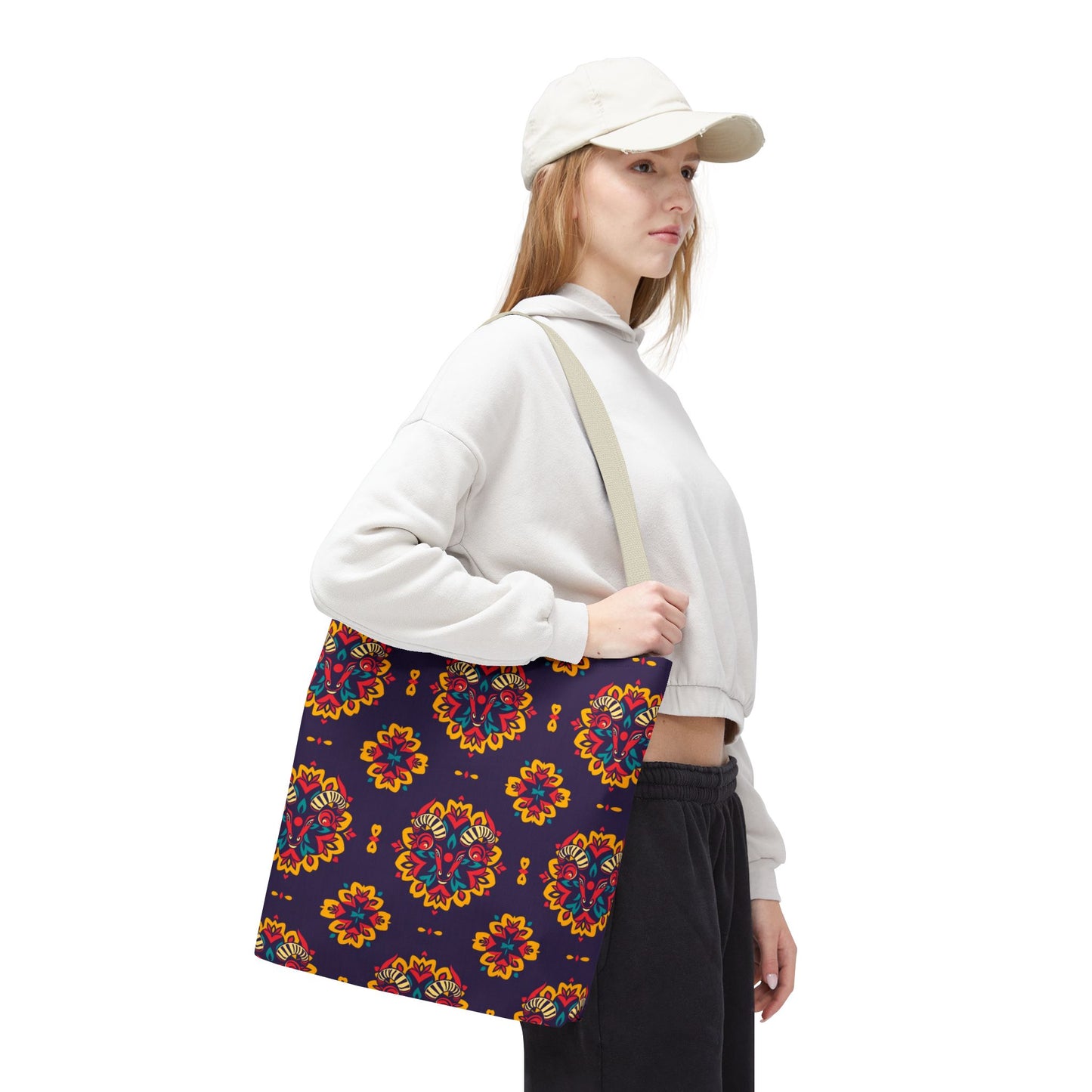 Tote Bag, (AOP), Taurus, Zodiac v6, Flower Pattern